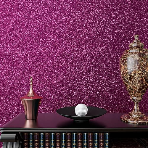 Miniatura 7 de VaryPaper Papel tapiz de purpurina gruesa rosa intenso para pegar y despegar de 15.7 x 78.7 pulgadas, papel de contacto con purpurina rosa,
