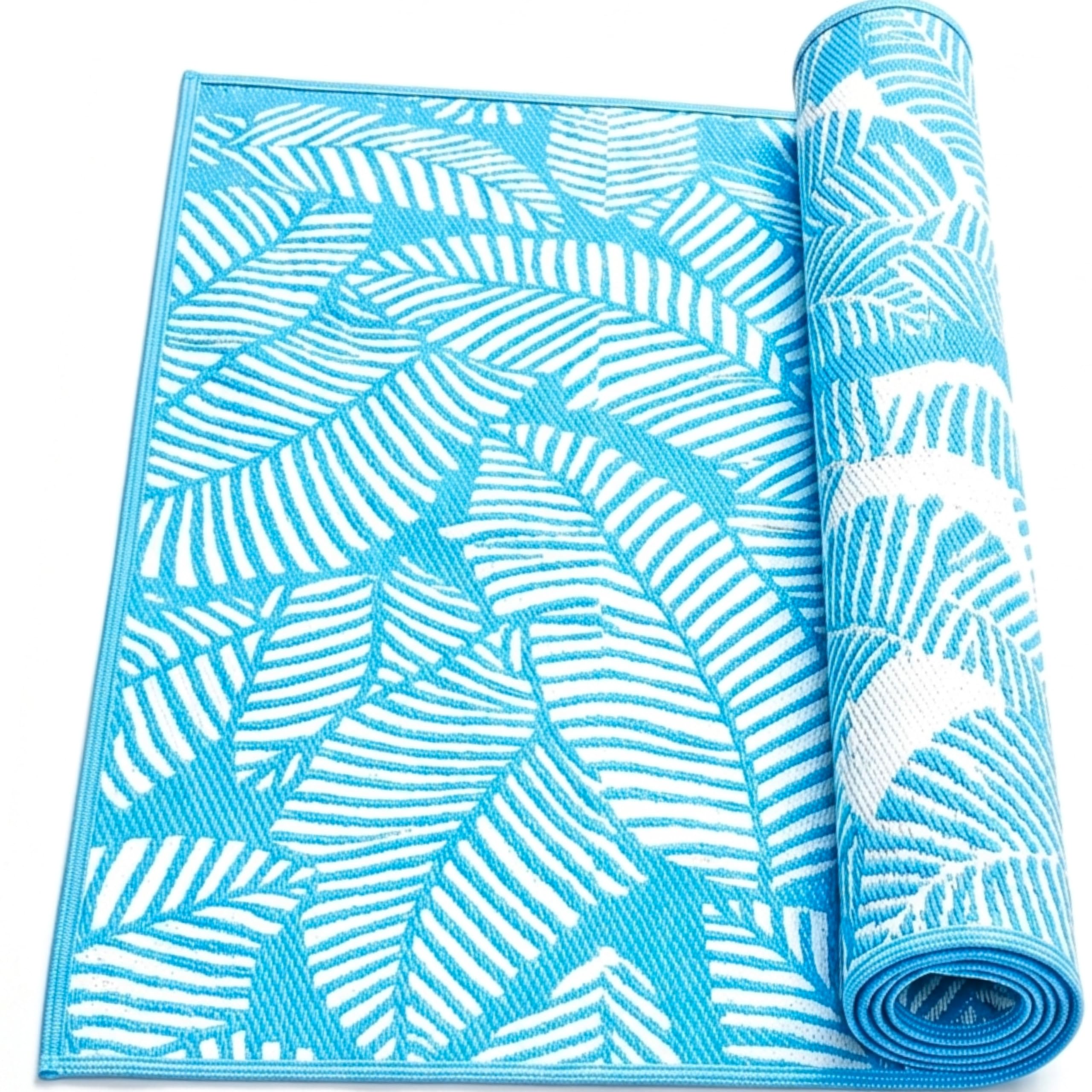 2-in-1 Reversible Leaf Design Plastic Floor Mat for Home – Waterproof, Durable & Foldable Chatai, Stylish Korai Mat for Living Room, Bedroom, Door, Yoga & Outdoor Use (Blue & White)-image-42