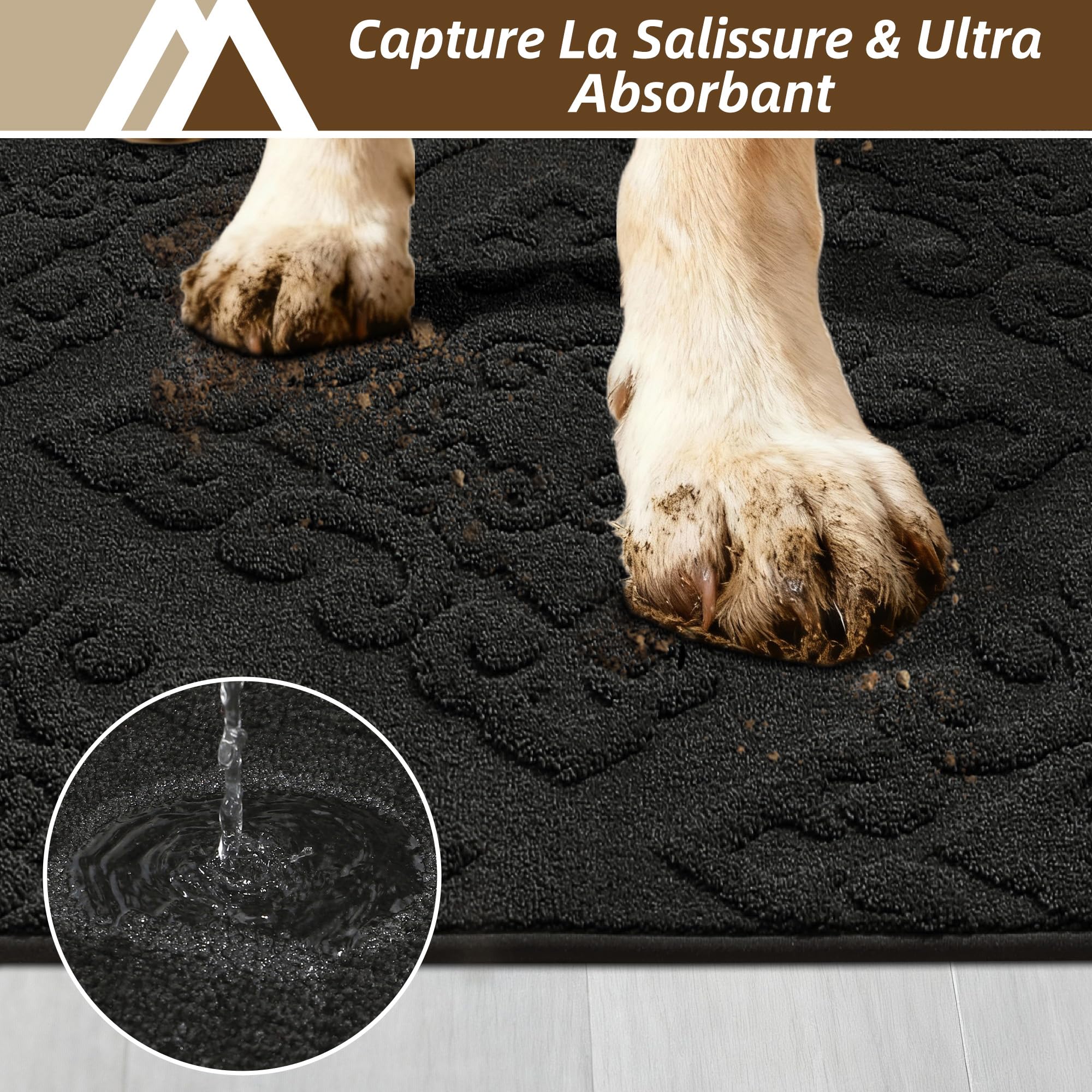COSY HOMEER Paillasson lavable et antidérapant pour entrée intérieure, 90 x 150 cm, noir