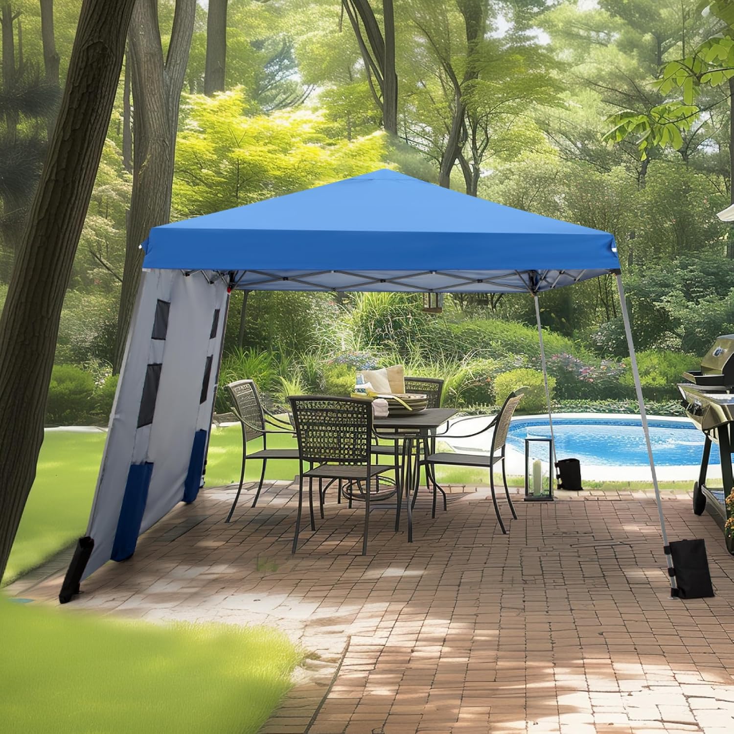 MFSTUDIO Pop up Canopy Tent,12x12 ft Footprint and 9x9 ft at top Canopies with 1 Sidewall, Gazebo Shelter Sun Shade Waterproof Patio Popup Tents 4 Sandbag