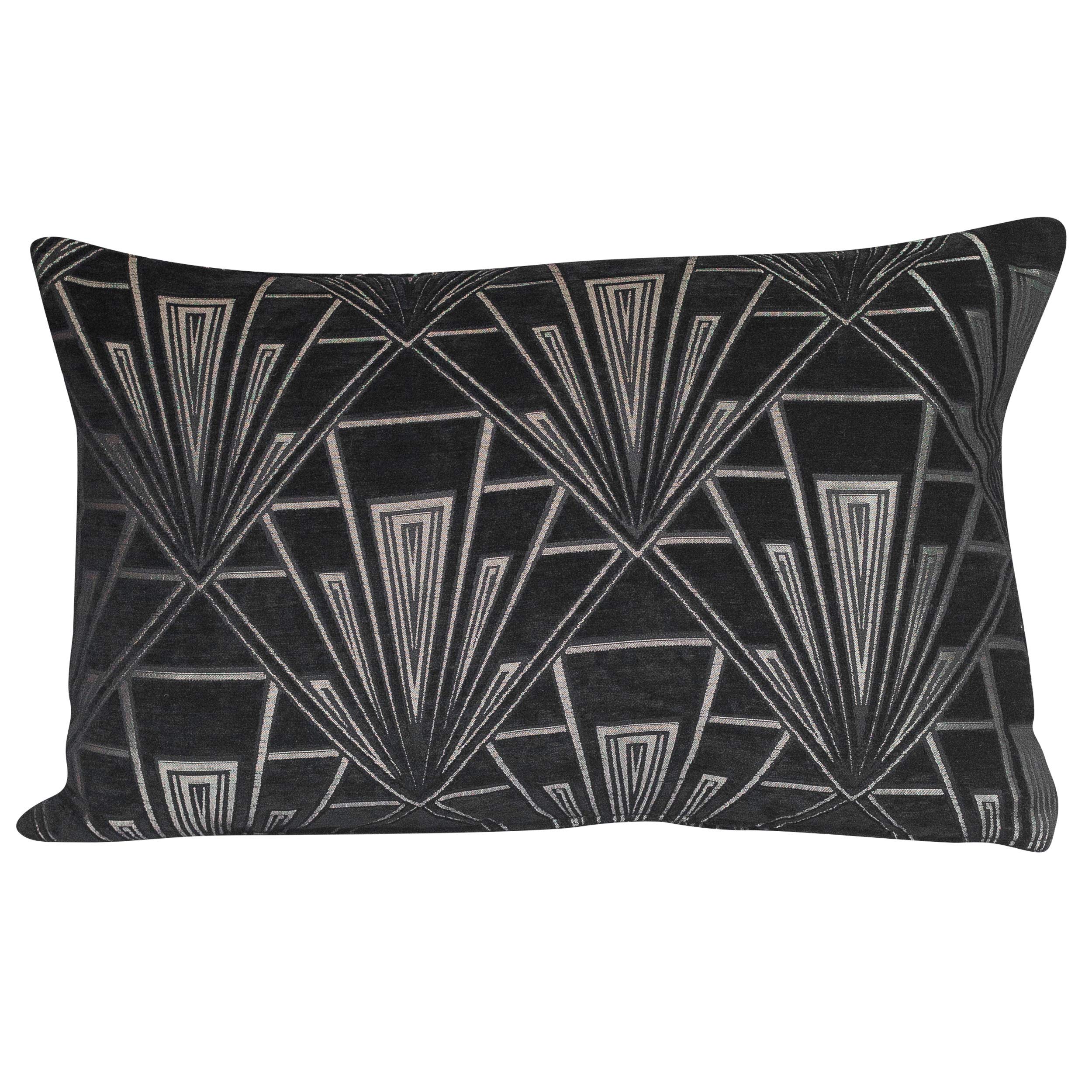 Linen Loft Art Deco XL Rectangular Cushion Cover. Geometric Silver and Black Velvet Chenille. 23x15 (58x38cm) Double Sided. Pillow Case. 20s and 30s Style.