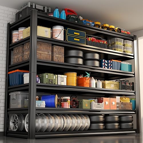 Miniatura 35 de Estantería de metal resistente para garaje, estantes de almacenamiento ajustables de 5 niveles, 3000 libras para garaje y sótano, cocina y despensa,
