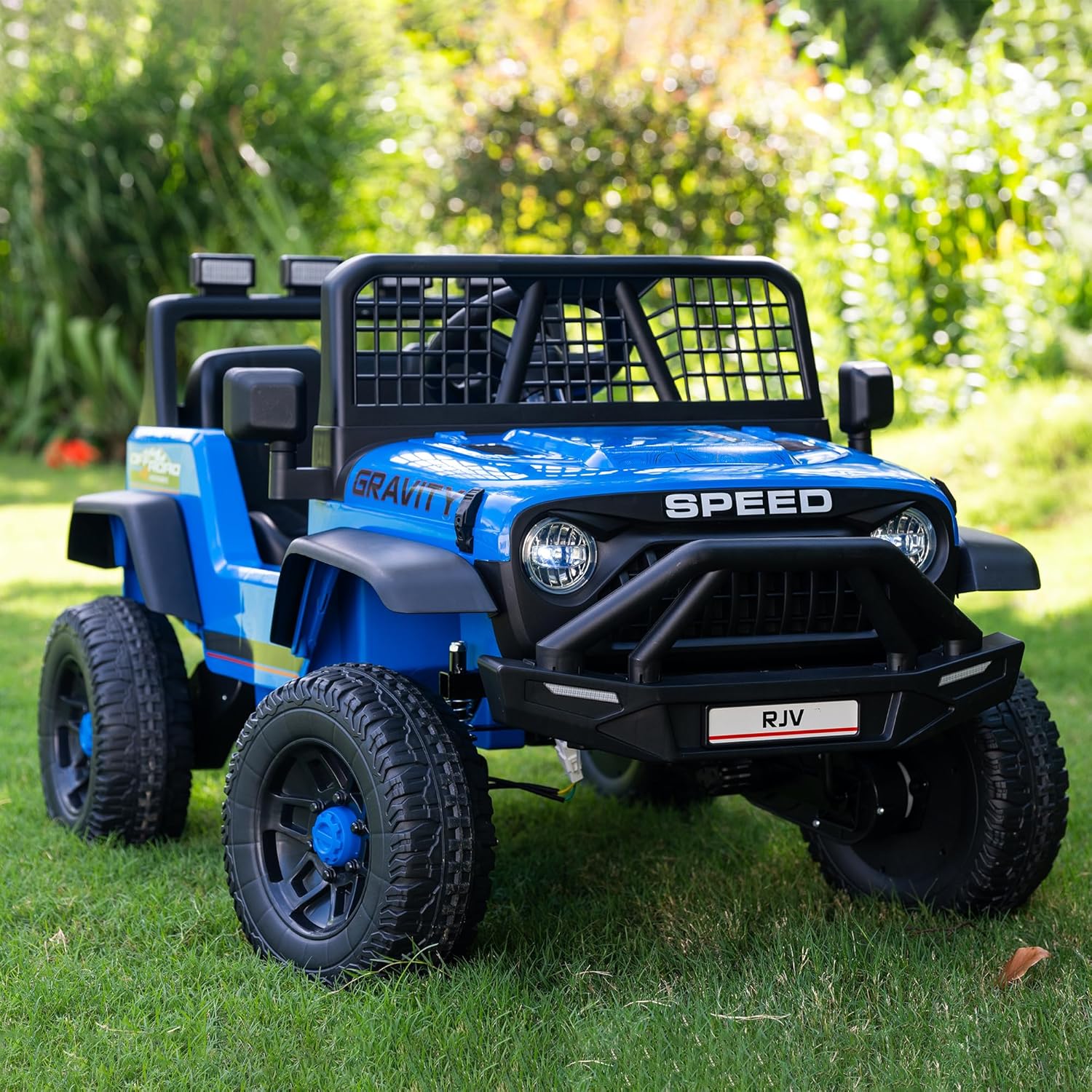 12V 7AH 4WD Kids Ride-On Truck, Electric Off-Road Car with Remote & Pedal Control, LED Lights, Music, USB, Safety Belt, 4-Wheel Suspension, Adjustable Speeds, Outdoor Gift for Boys Girls, Blue