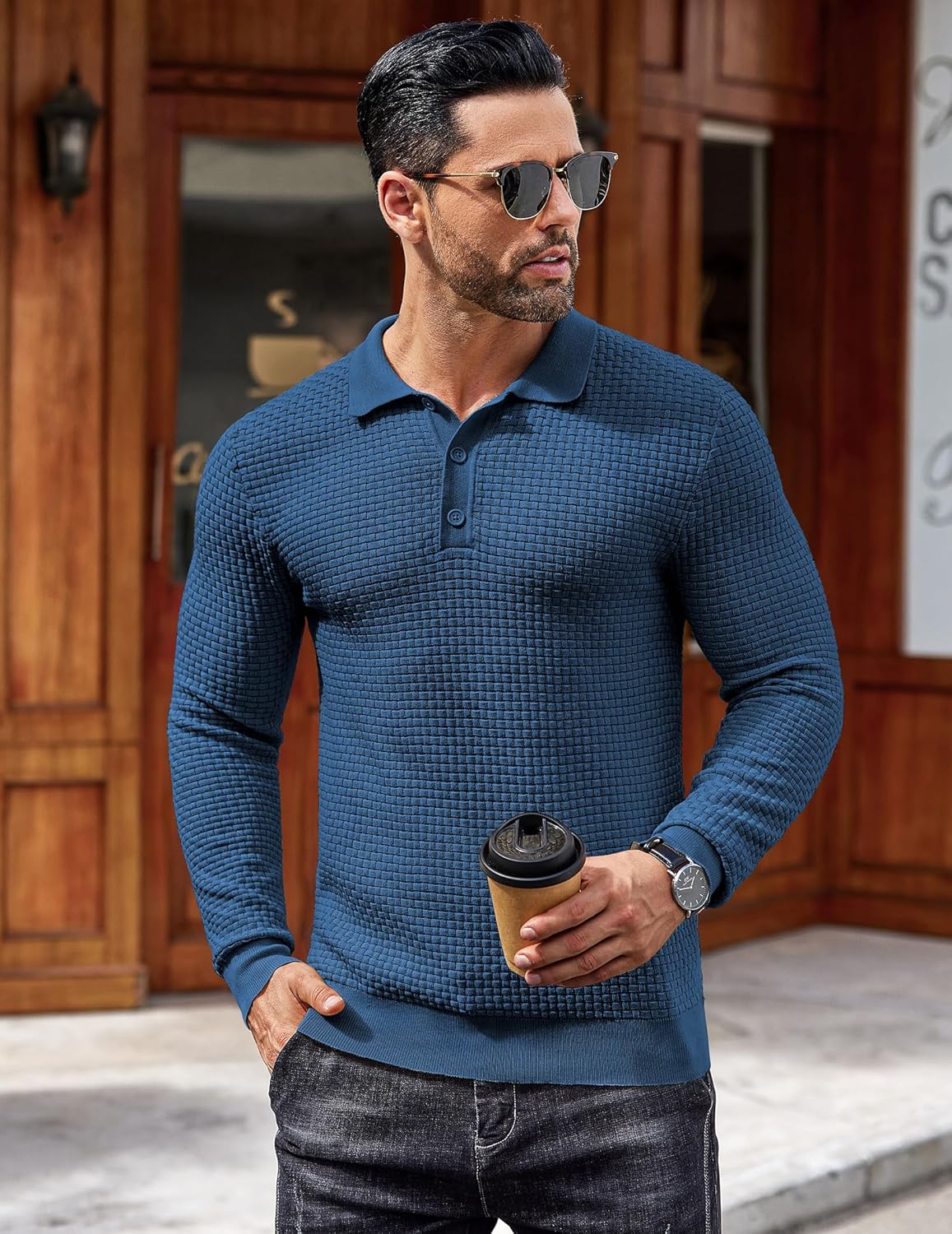 COOFANDY Men's Knit Polo Shirts Long Sleeve Sweater Polo Lightweight Fashion Casual Collared Shirts - Image 4