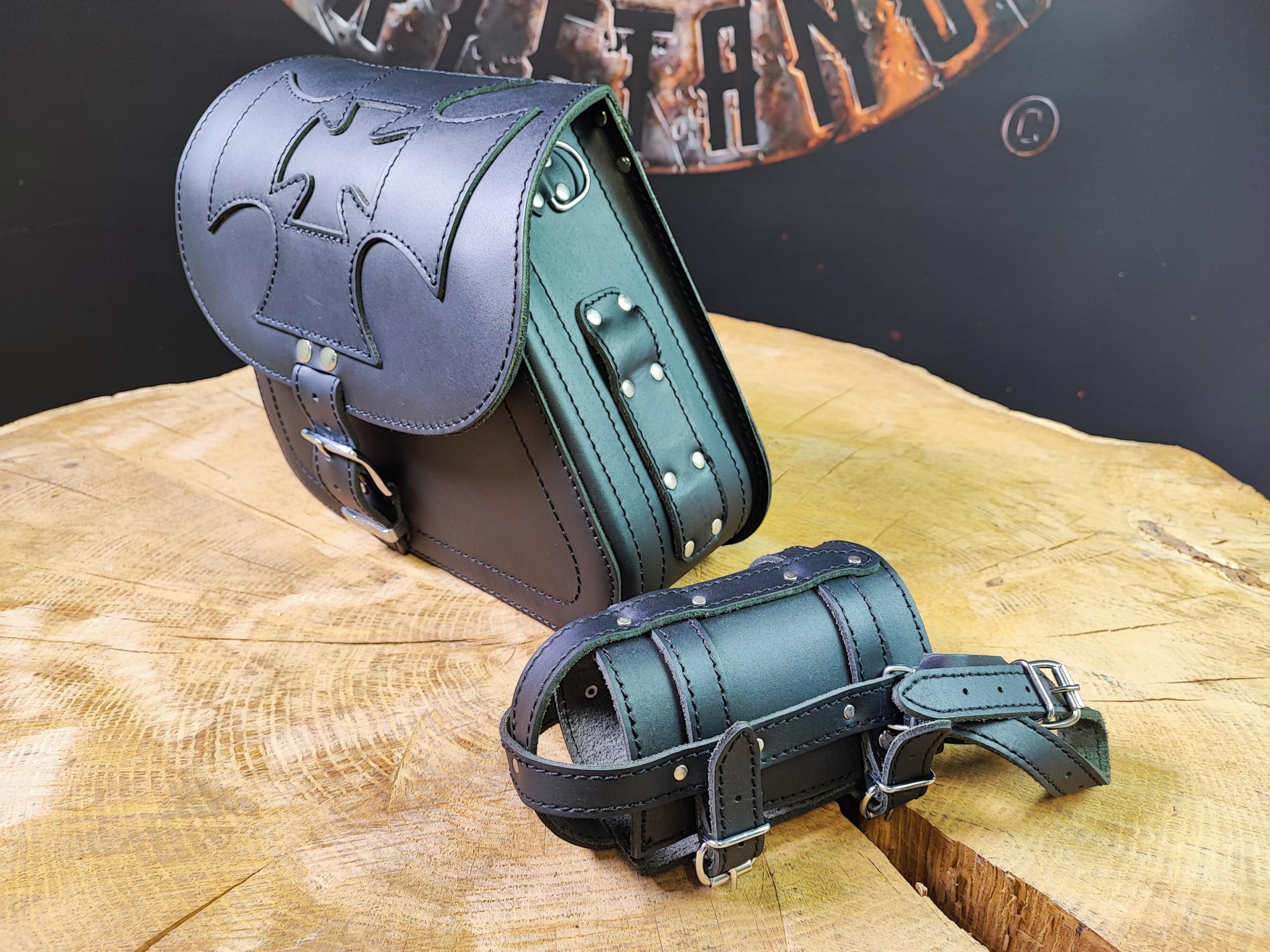 Schwingentasche Dyna Malteser schwarz kompatibel mit Harley Davidson Dyna Street Bob Fat Bob Low Rider Sporty Tasche Schwinge Koffer Sportster Reisetasche