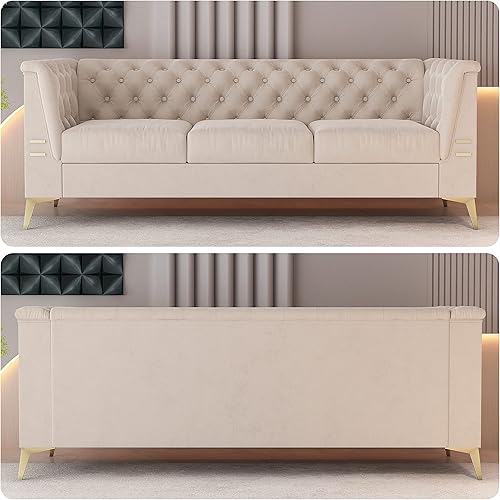 Miniatura 5 de Sofá moderno de terciopelo verde de 85.43 pulgadas para sala de estar, cómodo sofá biplaza tapizado de lujo (terciopelo beige)