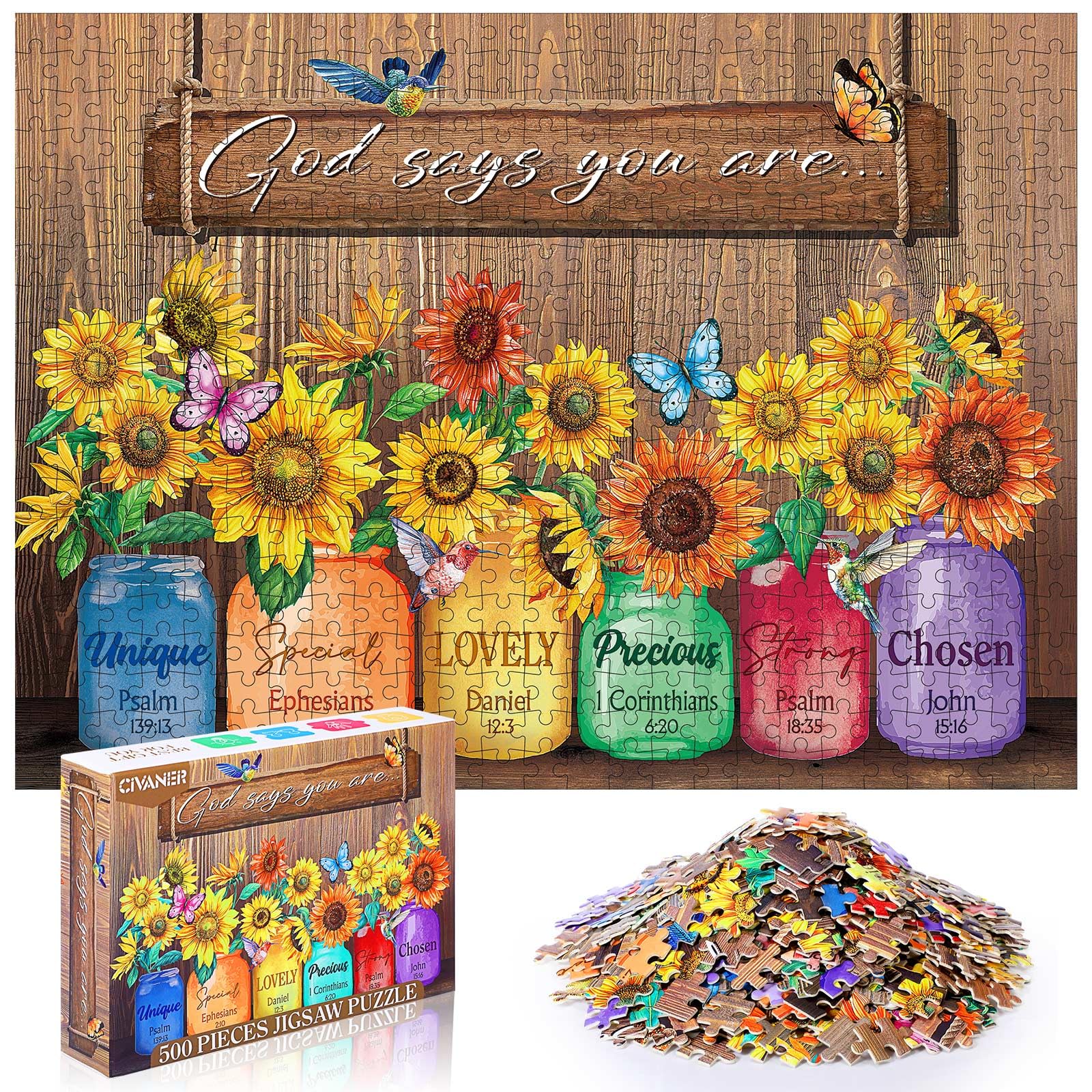 Civaner 500 Piece Christian Puzzles for Adults Bible Sunflower Religious Jigsaw Puzzles for Adults Elderly Seniors Inspirational Gifts for Church