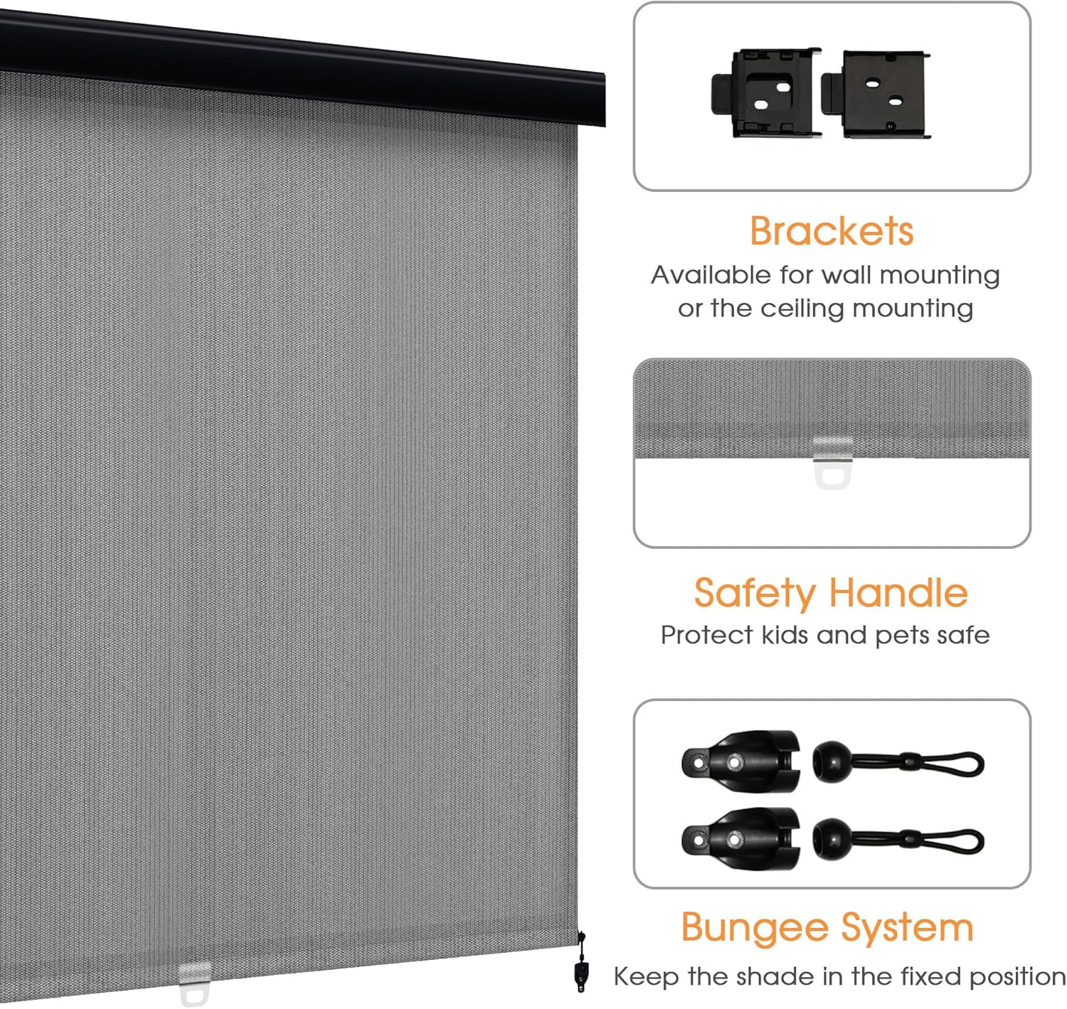 VICLLAX Outdoor Retractable Roller Shade for Porch Gazebo, Patio Exterior Cordless Blinds for Front Porch Pergola(8'W X 8'L), Anthracite Grey