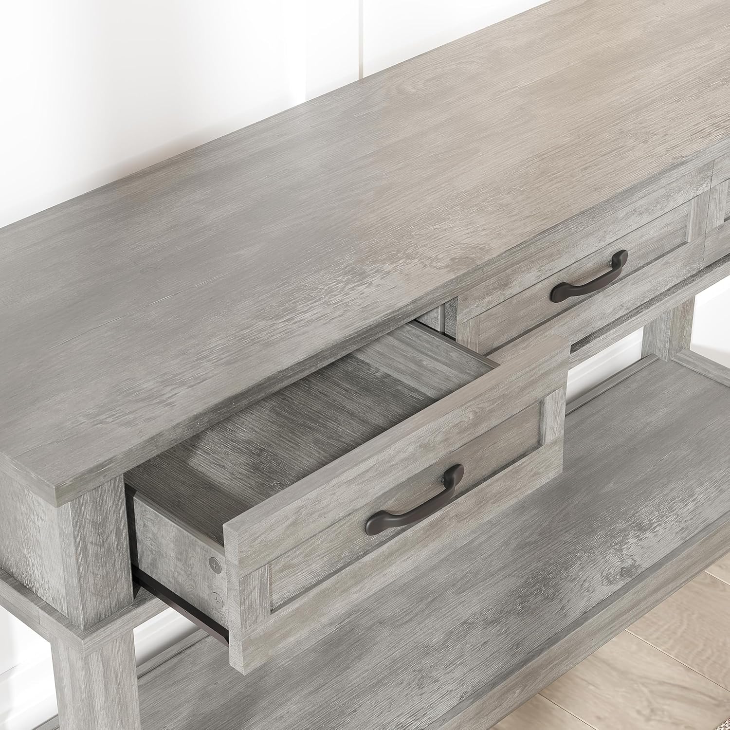 IDEALHOUSE Farmhouse Entryway Table, 2 Tier Console Table with 3 Storage Drawers, 54" Wooden Sofa Table for Entryway Living Room, Waterproof Corrosion-Resistant Hallway Table