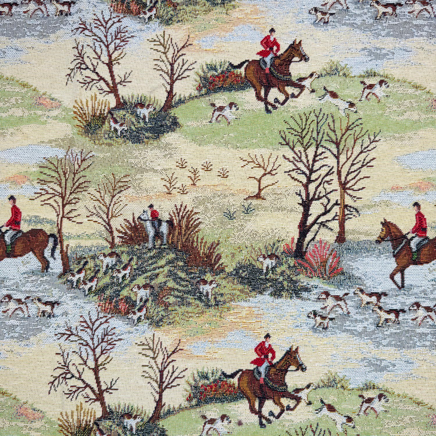 Glamour Secrets Multi Tapestry Fabric - Hunting Scene - Horses Dogs Countryside - Upholstery Material