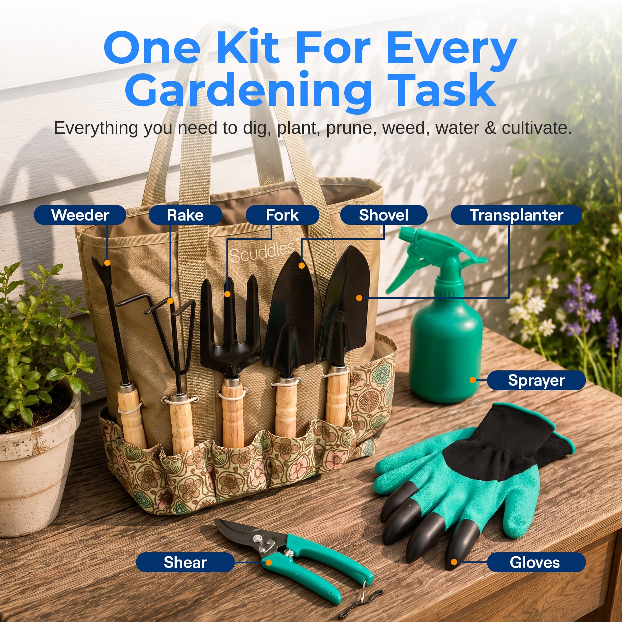 Scuddles Garden Tool Set - 8 Piece with Carry Bag -2 Scuddles Garden Tool Set - 8 Piece with Carry Bag -2