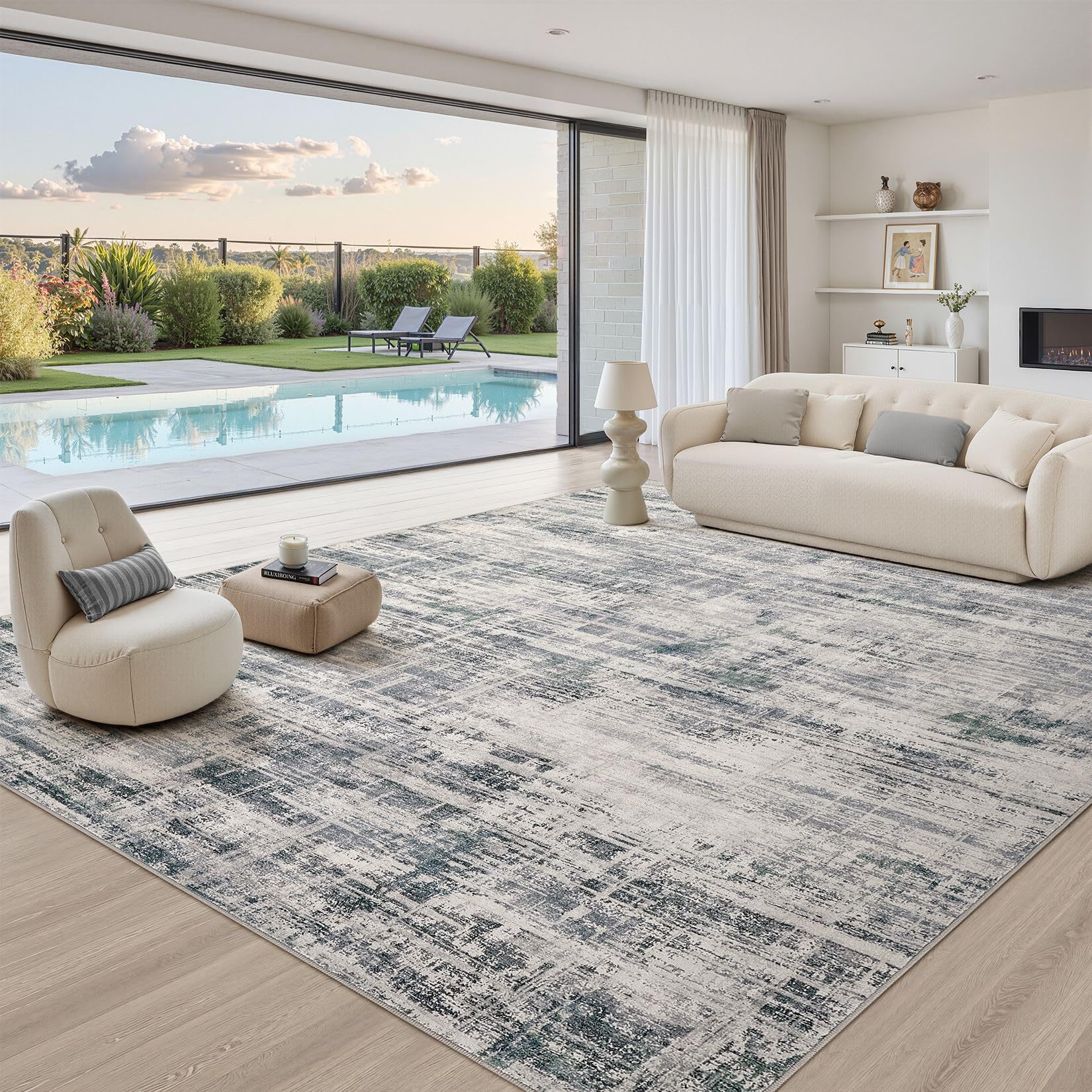 UERMEI 12x15 Area Rug for Living Room Washable Abstract Gray Carpet