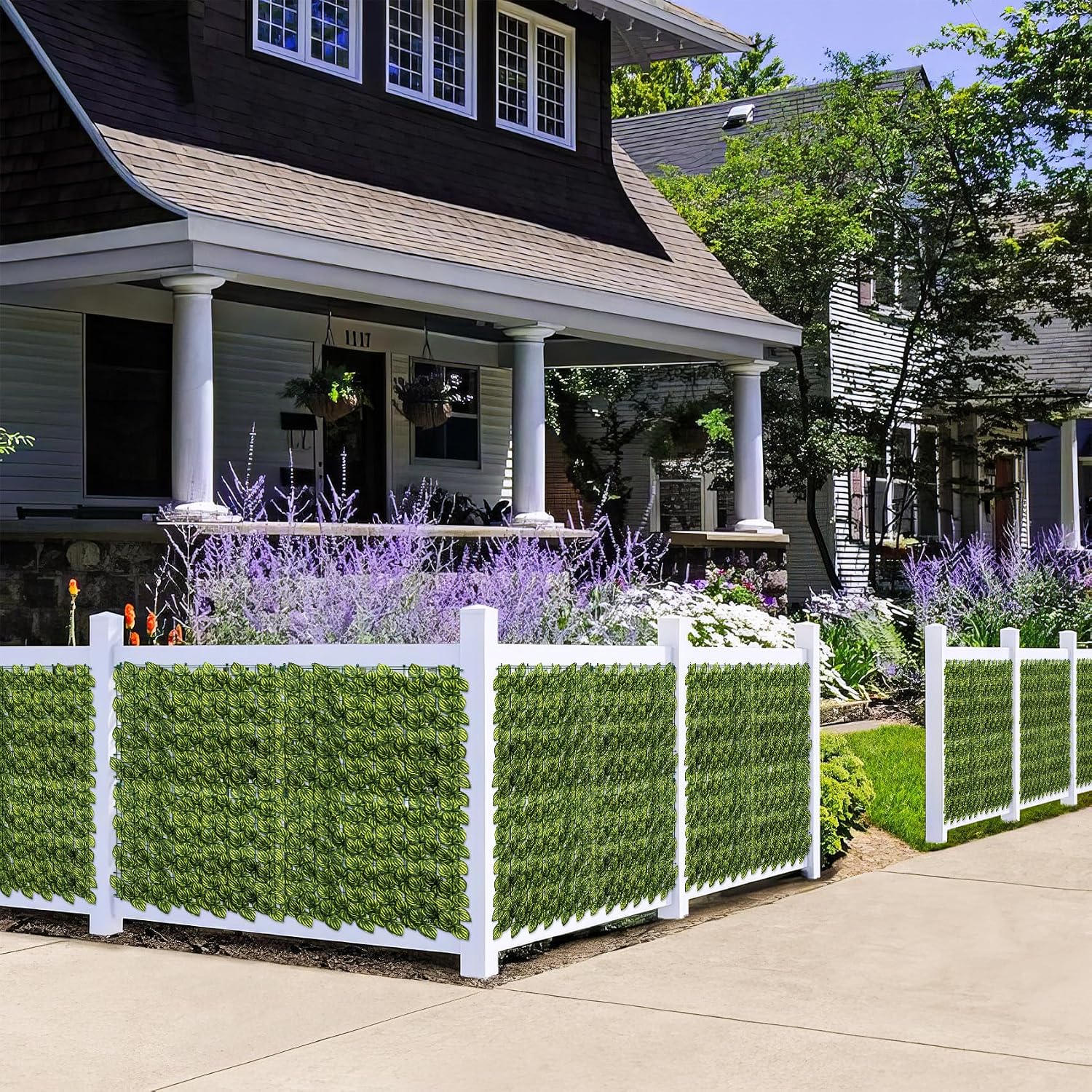 240x40 Inch Artificial Ivy Privacy Fence Screen, Faux Fencing Artificial Hedge, Green, Plastic, Garden Style