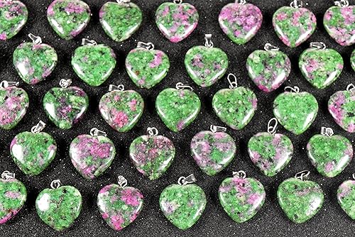 Miniatura 7 de 2PCs rubí rojo en verde fucsita corazón en forma de colgantes wplata plateado ojete natural piedra preciosa cristal mineral UV reactivo decorativo