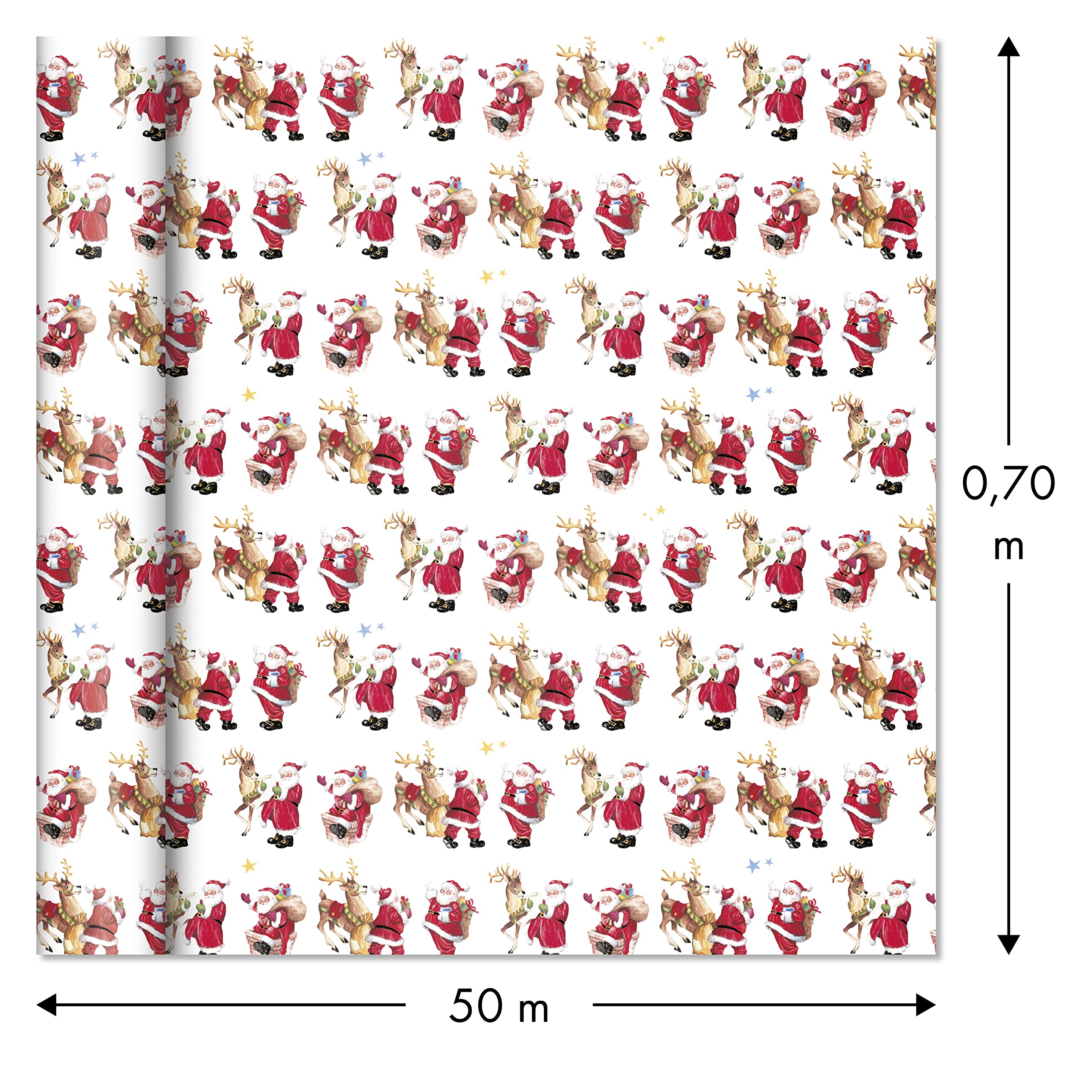 Clairefontaine 211924C - Rolle Geschenkpapier Alliance, 50m x 70cm, 60g, 1 Rolle, Santa, weihnachtsmann rot/weiß
