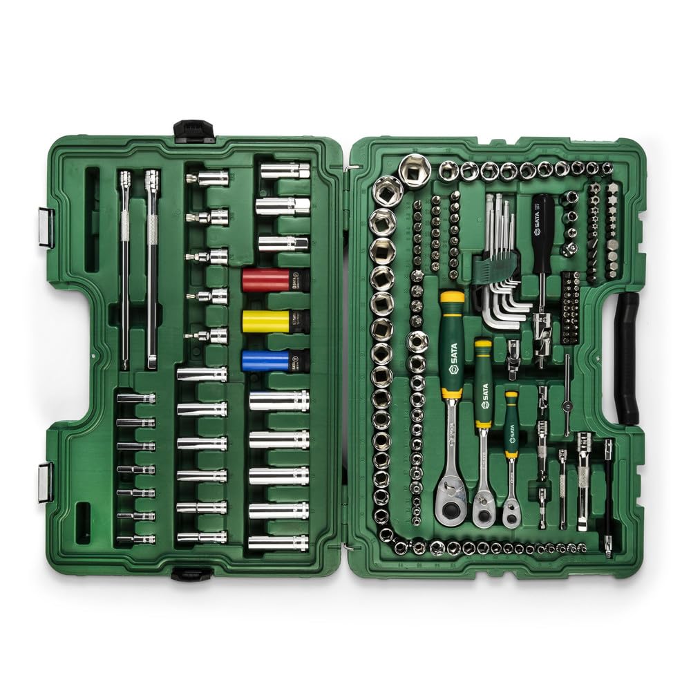SATA Zestaw 180 sześciokątnych kluczy nasadowych 1/4", 3/8" i 1/2" ST09546G (180 odwracalnych nasadek grzechotkowych), specjalny zestaw narzędzi do większości napraw mechanicznych