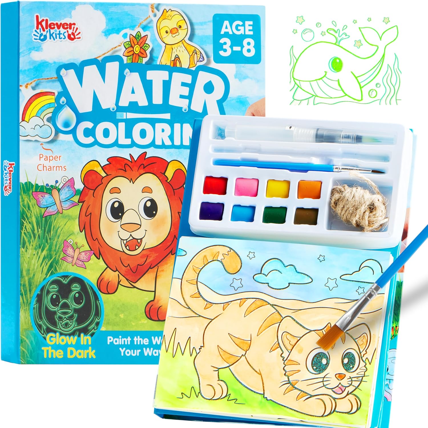 Klever Kits JOVA Paint with Water Coloring Books, Arts and Crafts for Kids Ages 3-8, Mess Free Painting for Toddlers Glow in the Dark, Travel Drawing Toys Gifts for Girls Boys - Ocean Farm Forest