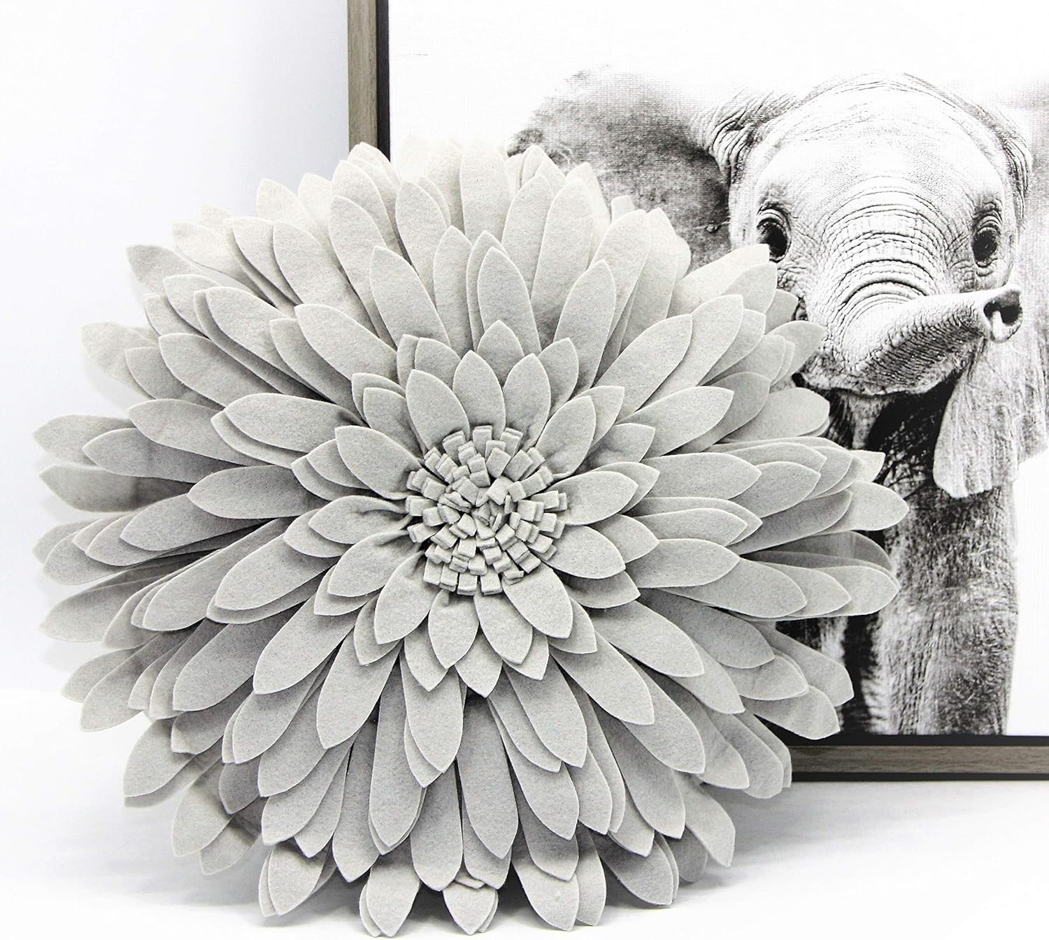 Flower Decorative Pillow - 3D Daisy Flower Pillow, Sunflower Throw Pillow -14.5 x 13 inch Round Decor Pillow - Flower Home Decorations - Couch & Bed Flower-Shaped Pillow (Case + Insert, Solid Grey)