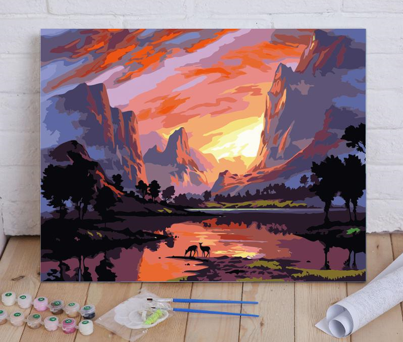 Kit Peinture Par Numéros Adulte - Toile 40x50cm Paysage Montagne Avec Pinceaux Et Peintures Acryliques