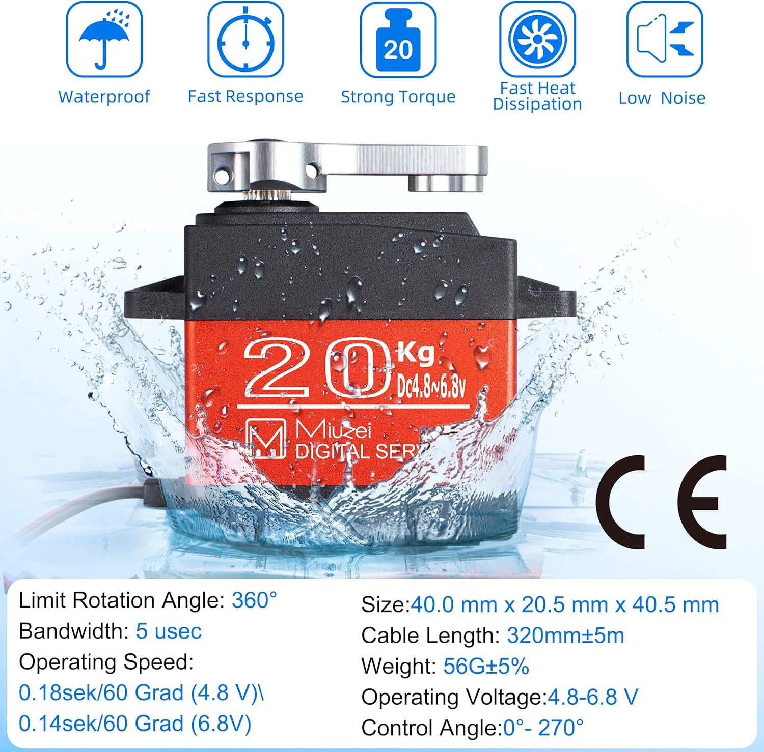 Miuzei 20KG Servo Motor High Torque Digital Servo Metal Waterproof Servo for R/C Car Robot, DS3218 Control Angle 270° : Toys & Games