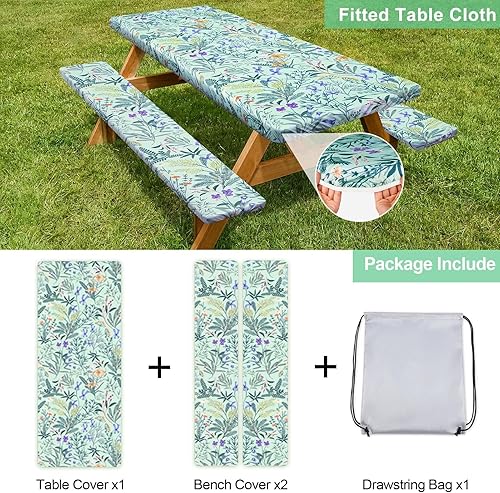 Miniatura 62 de Play Tailor - Mantel para mesa de pícnic con cubiertas para bancas, impermeable y a prueba de viento con bolsa de cordón, ajustable a mesas y bancas