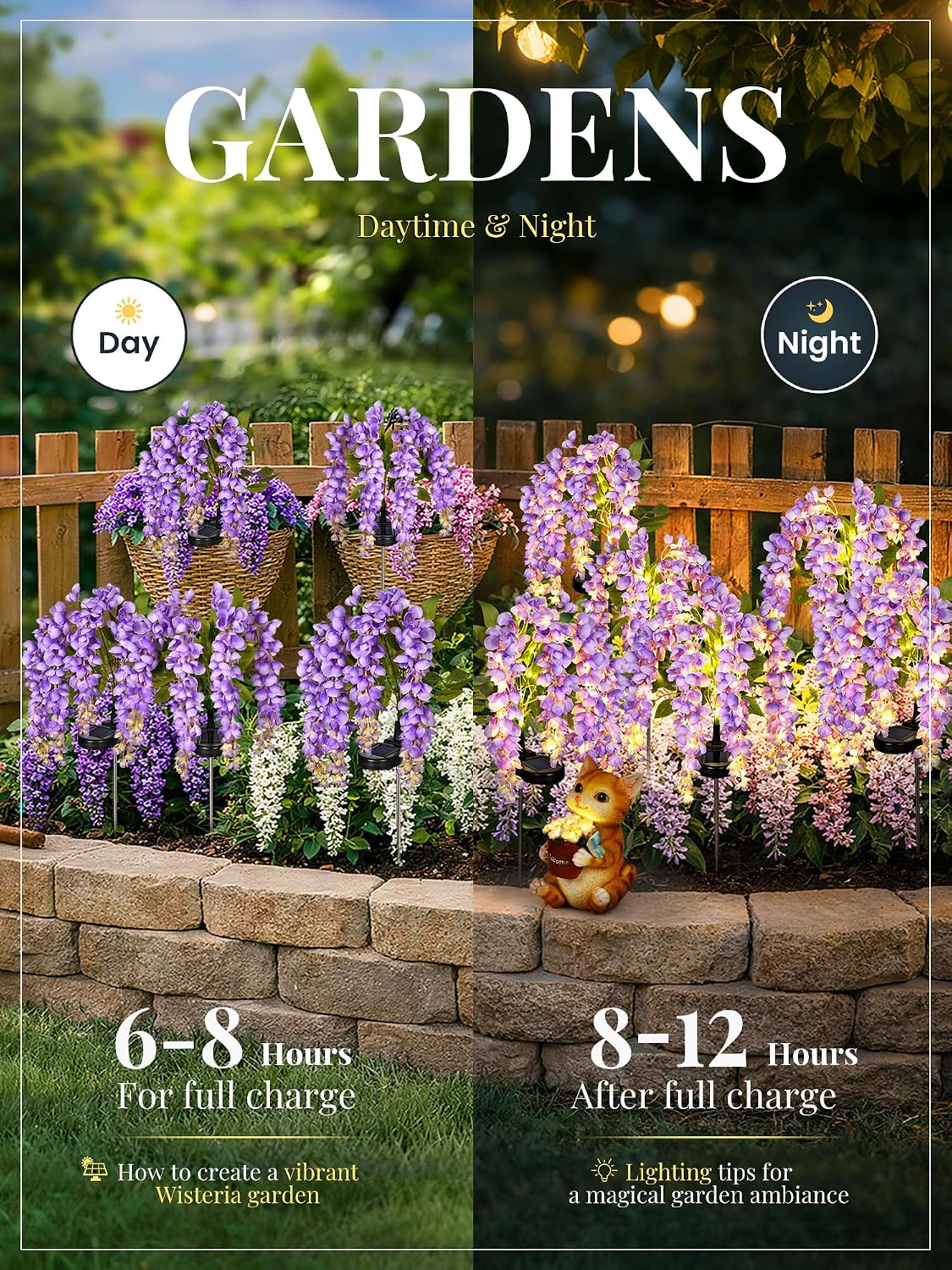 GIGALUMI Solar Lights Outdoor for Garden Decor, 3 Pack Solar Flower Lights Waterproof, 2 Lighting Modes Wisteria for Pathway,Yard, Patio Decoration, Gardening Gifts for Women (Purple)