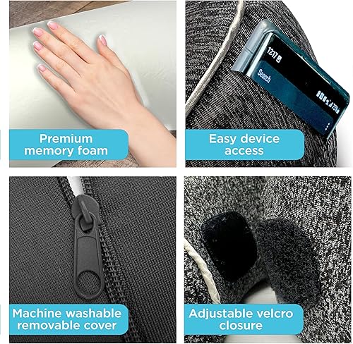 Miniatura 3 de BLACK+DECKER Envoltura para el cuello de espuma viscoelástica con cierre de velcro y almohada de viaje de apoyo para comodidad del cuello y los