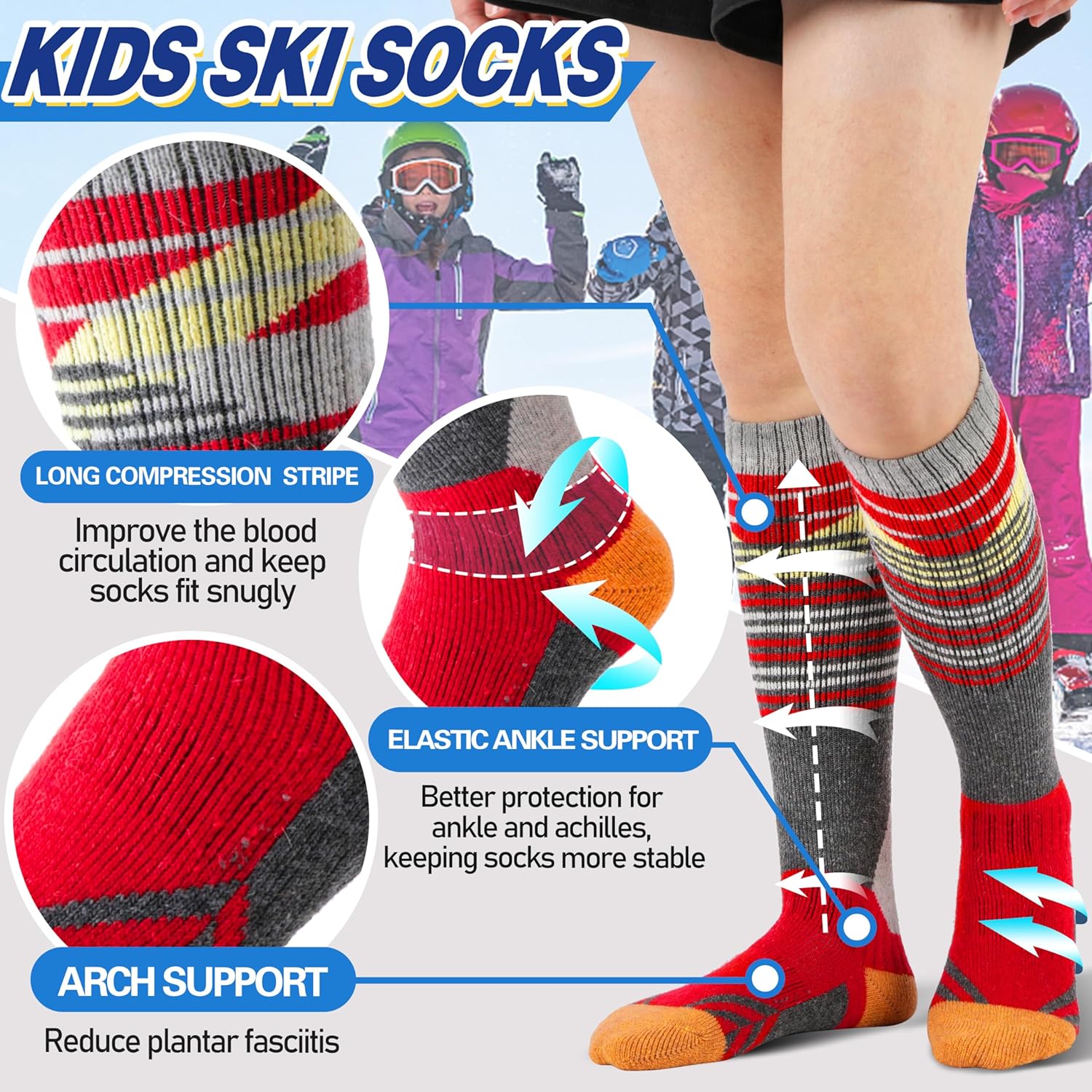 ANTSANG Kids Merino Wool Ski Socks 3 Pairs Boys Girls Thermal Warm Thick Winter Cushioning Socks for Snowboarding Skiing - Image 2
