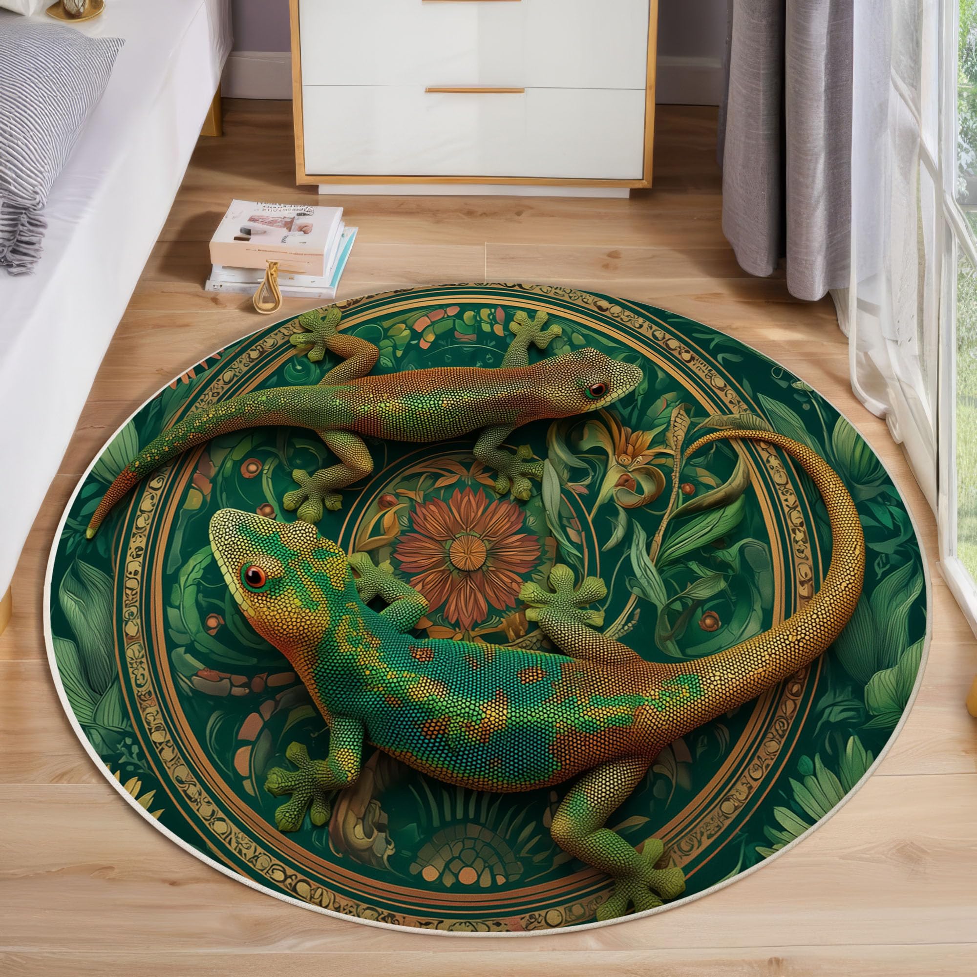 Tapis motif lézard fantastique vert émeraude 160 cm doux salon