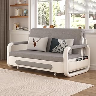 Ausziehbares Schlafsofa - Sofa mit Schlaffunktion und Stauraum, Schlafcouch für kleine Räume und Wohnzimmer, Sofa Bed in Dunkelgrau und Weiß (128cm)
