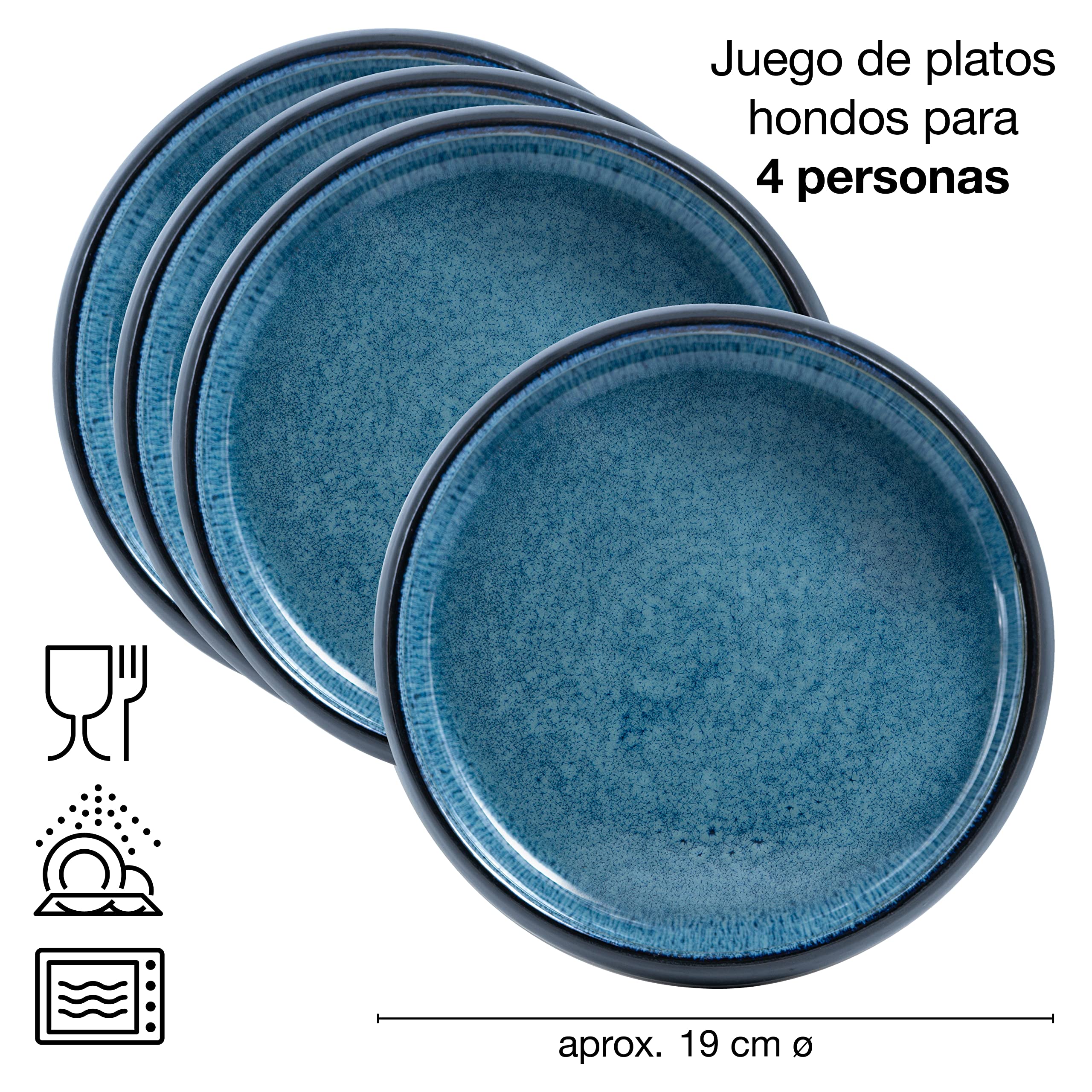 Moritz & Moritz SOLID - 4 platos de sopa de gres de 19 cm – Cuenco de gres, para sopa, pasta, ensalada o cereales