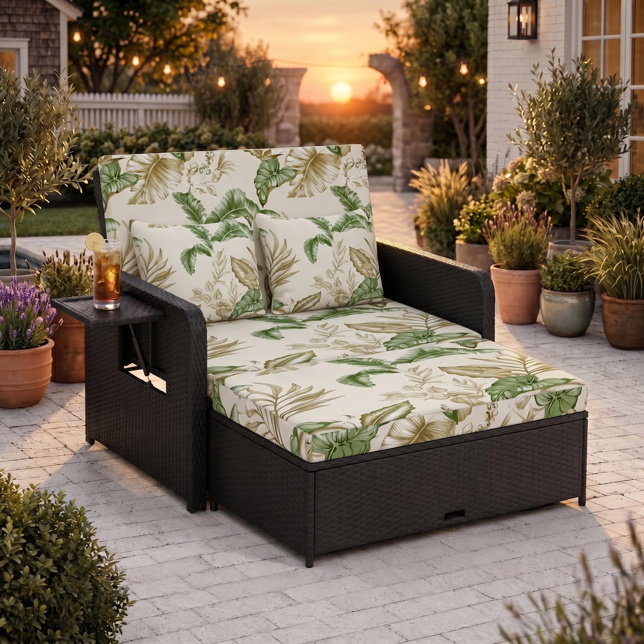 LiveGo Outdoor Wicker Daybed Cushion Cover, Patio Rattan Sofa Cover for Loveseat, Heavy Duty Rattan Daybed Garden Furniture Cover, UV Resistant Lounge Set Protection for Poolside Backyard Porch