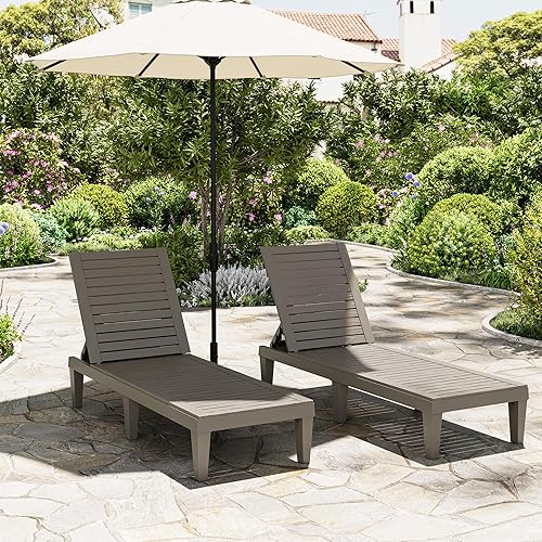 Miniatura 6 de Sillón de descanso, juego de 2 sillas de piscina, tumbonas para exteriores, tumbonas impermeables, sillas de descanso ajustables de 5 posiciones