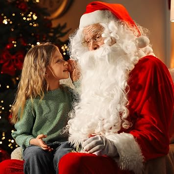 Kangaroo Santa White Beard and Wig Set for Adults Soft Synthetic Fluffy Hair Costume Apparel for Theme Parties, Theatrical Performances, Santa Claus Costume for Men Cosplay Wig