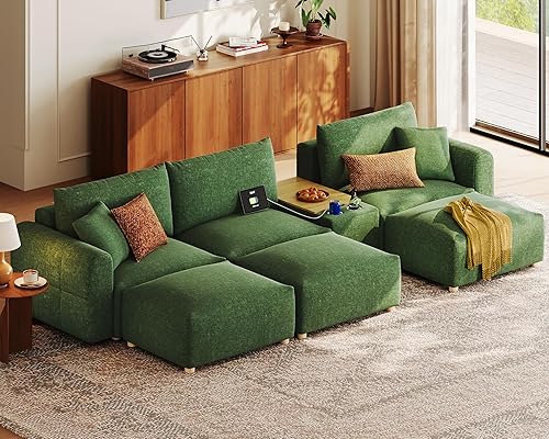 Miniatura 23 de LINSY HOME - Sofá seccional modular de gran tamaño, sofá en forma de L de 128" de ultra suave nube con asientos grandes y otomana removible, sofá