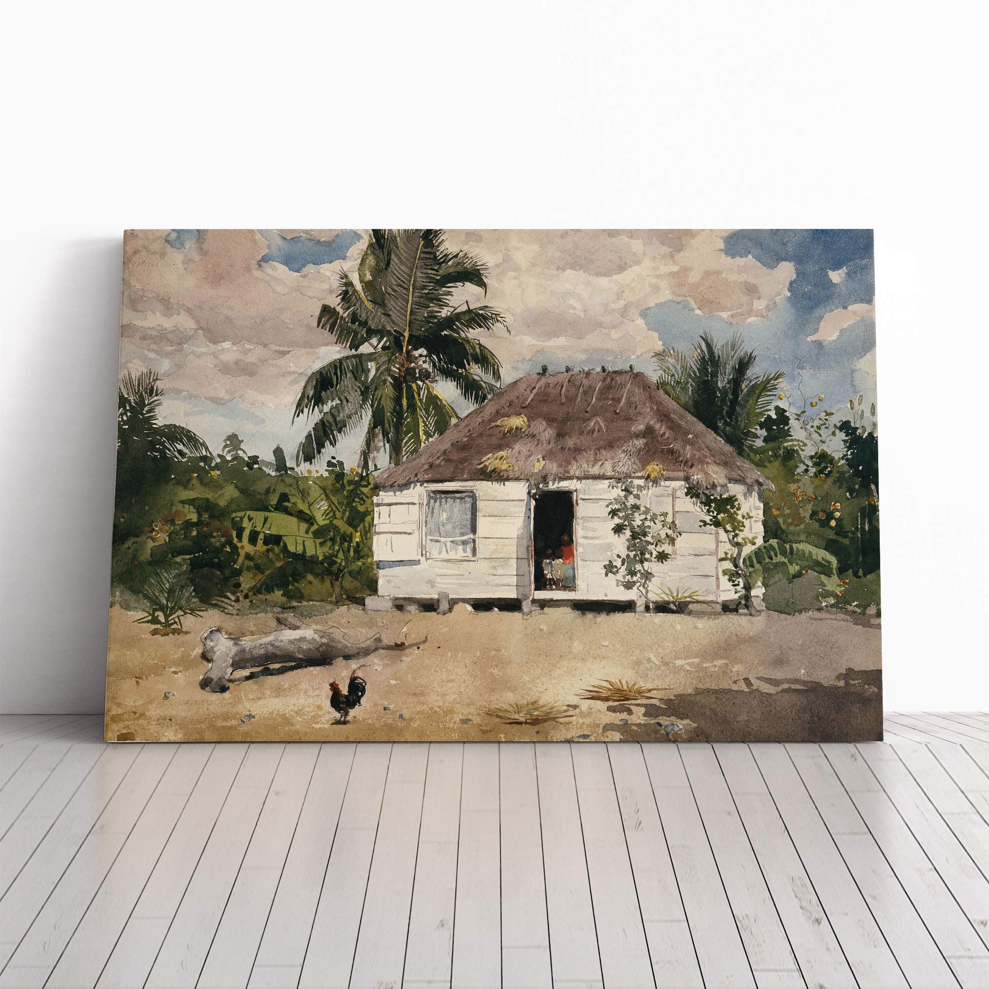 Winslow Homer Native Huts, Nassau Canvas Print | Gallery Wrapped 30mm Frame Wall Art | 30x20 inches | Ready to Hang | Contemporary Picture | Living Room Bedroom Lounge Office