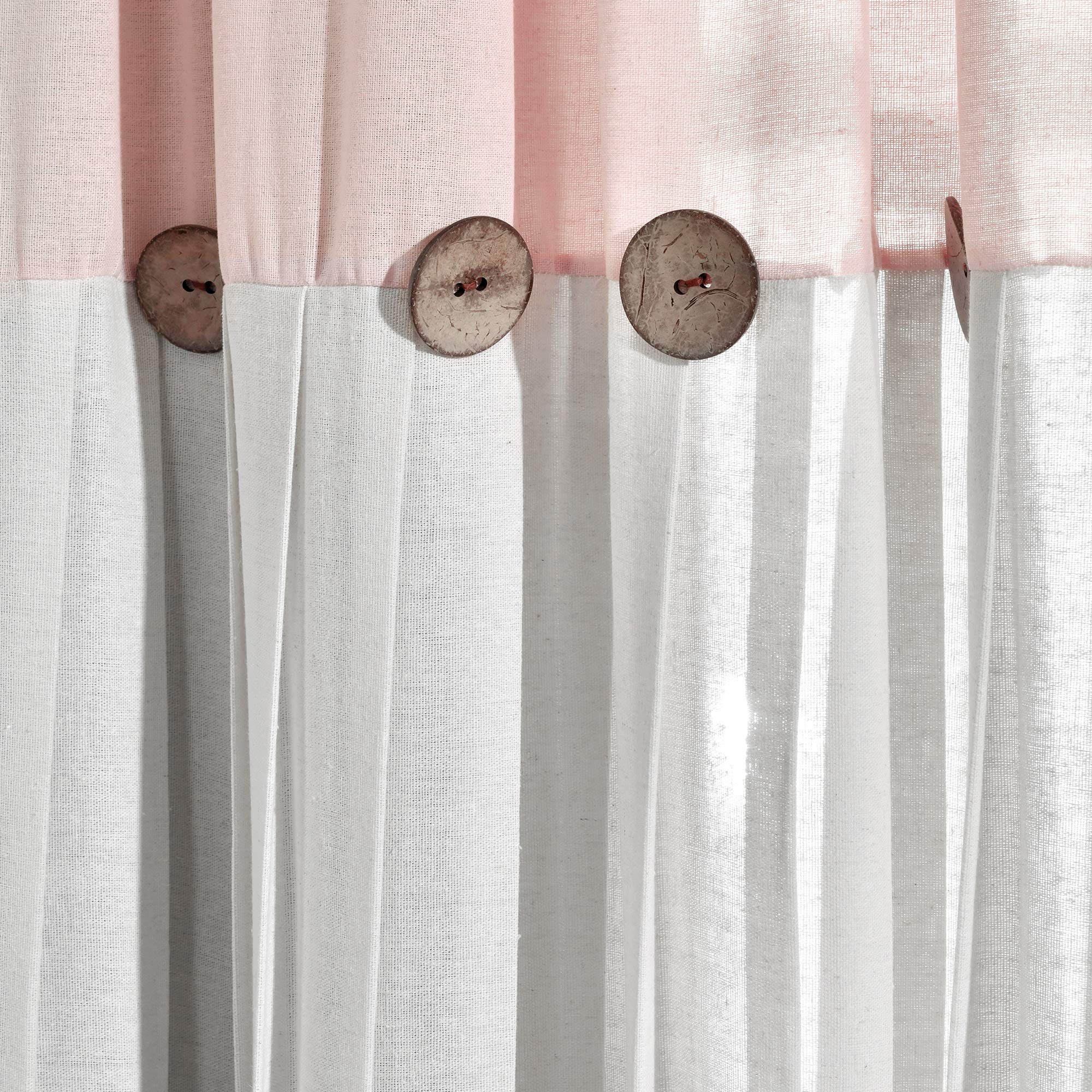 Lush Decor Linen Button Window Curtain Single Panel, Blush & White, 63" L x 40", Blush & Off-white, W 40" x L 63" (1 Panels) - Image 3