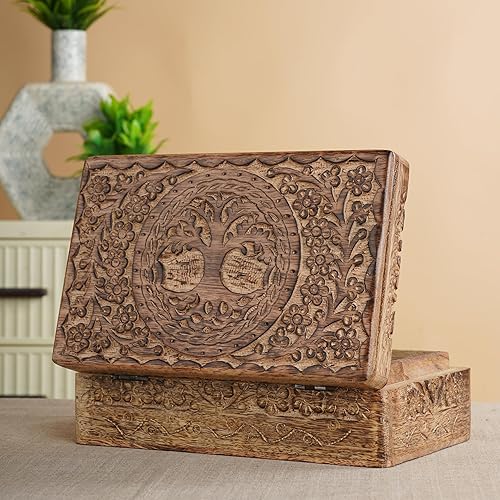 Miniatura 9 de Ajuny Joyeros de madera decorativos antiguos con árbol de la vida tallado para decoración de mesa auxiliar, regalo de cumpleaños para mujeres,