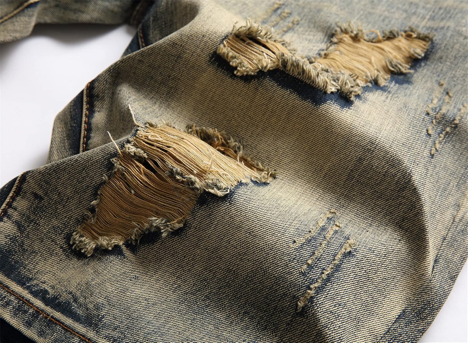 Men's Ripped Loose Wash Denim Short Vintage Fashion Ripped Straight Short Jean Distressed Regular Skinny Jean Short