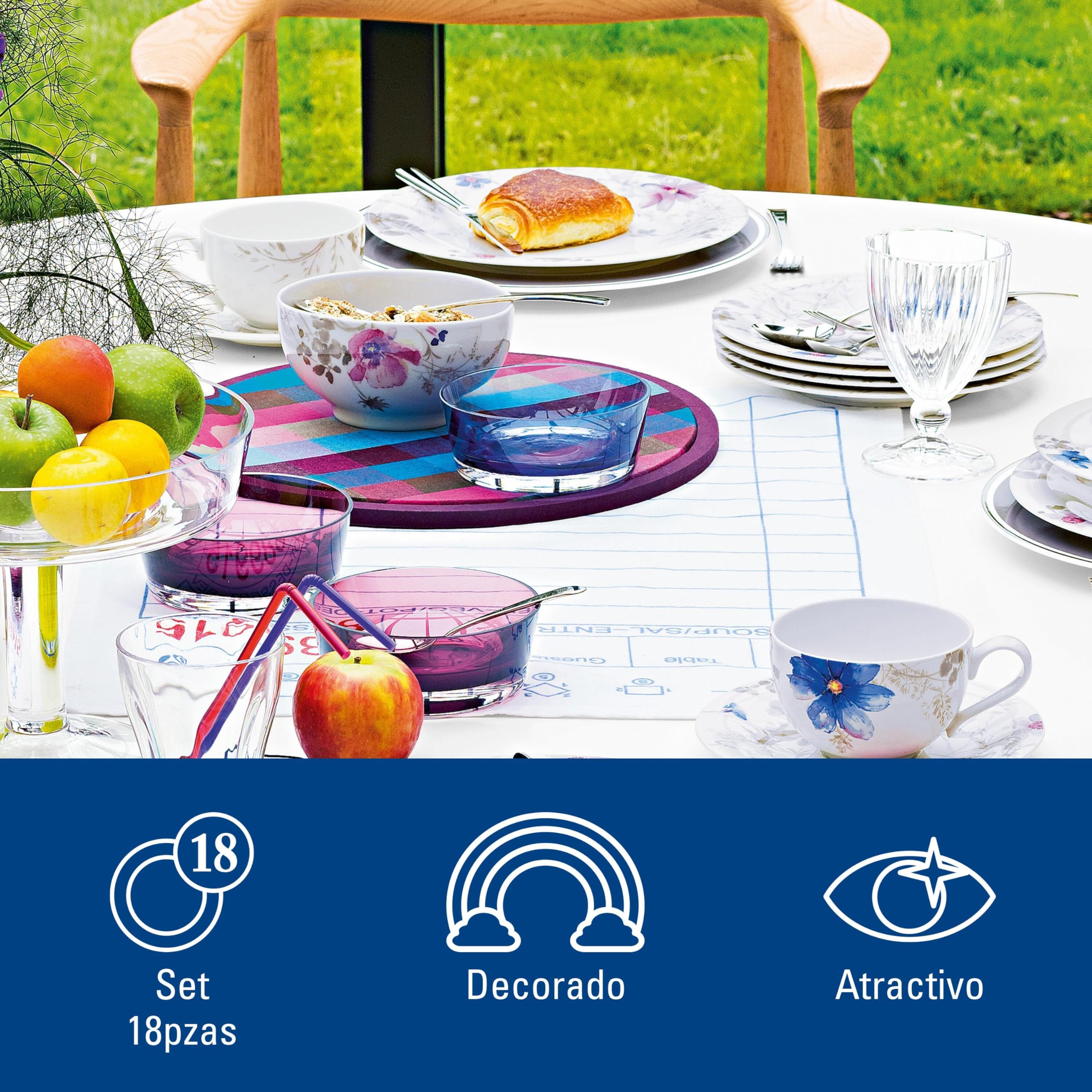 Villeroy & Boch - Mariefleur Servicio de Café 18 Piezas Multicolor, Apto para Lavavajillas, Apto para Microondas, Juego de Café, Juego Tazas de Café con Plato, Porcelana Premium