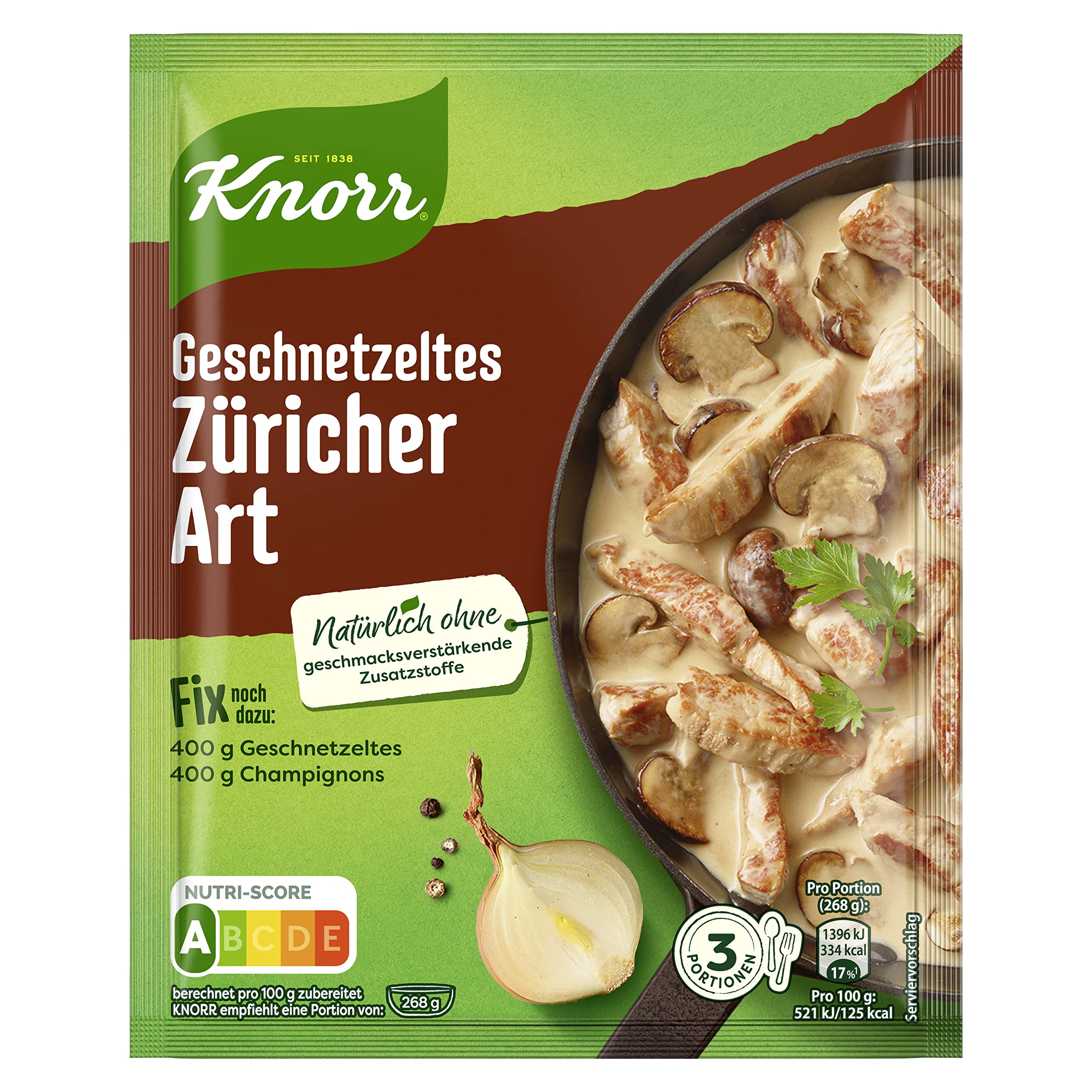 Knorr Fix Würzmischung Geschnetzeltes Züricher Art für ein leckeres Geschnetzeltes Rezept ohne geschmacksverstärkende Zusatzstoffe 54 g 1 Stück (Packung mit 10)