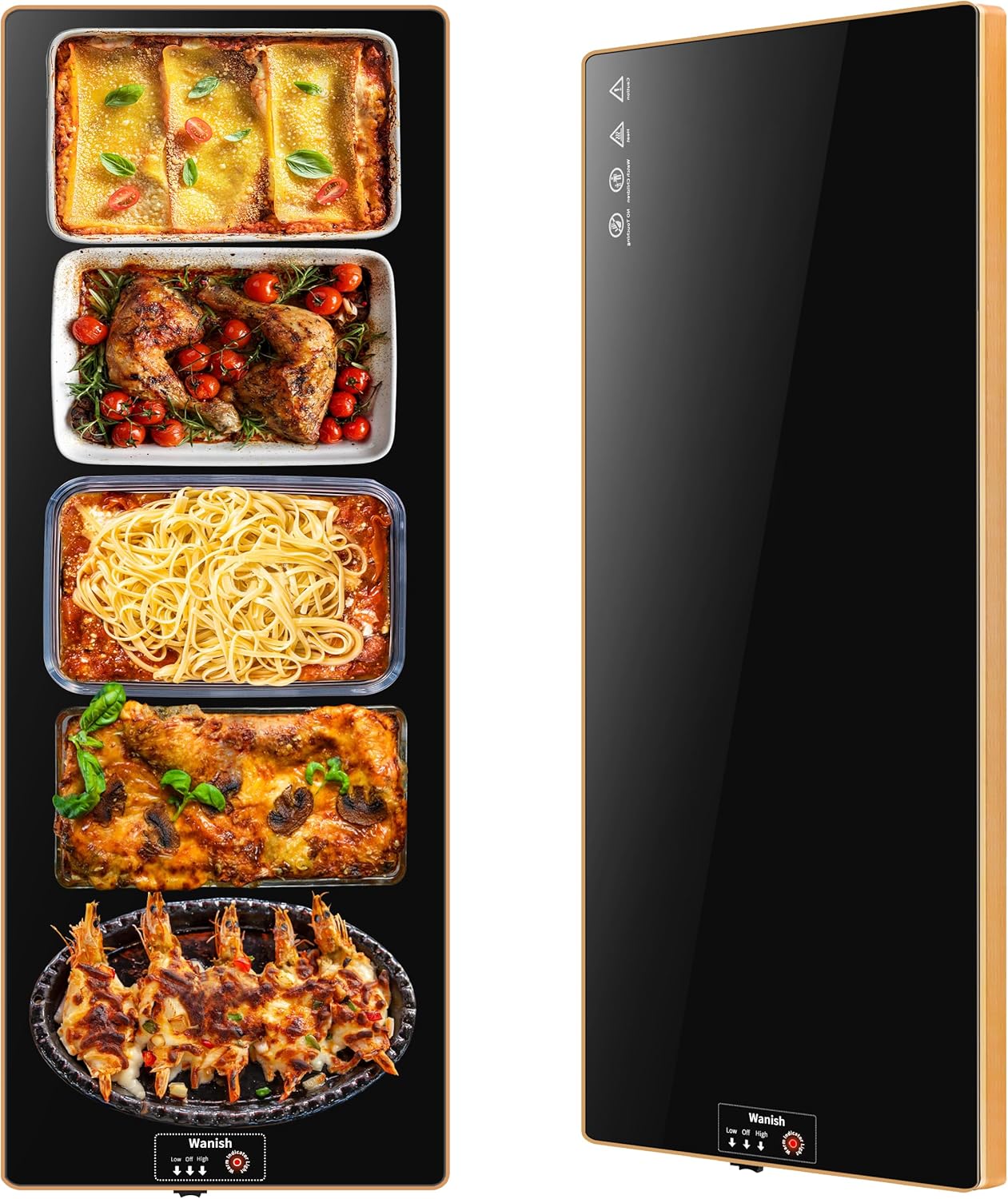 Electric Warming Tray?Extra Long 40”x12”??Food Warmer with Thermostat and Full Surface Heating?Food Warming Mat with 2 Temperature Modes for Parties Buffet?Gatherings?Gold Edge Black Extra Long 40\"x12\"