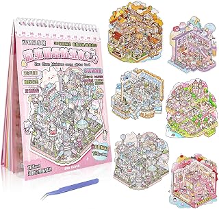 Large 3D Sticker Scene Book: Zoo Nursery Series - 7.5x10 Inch Grand Format, 6 Detailed Play & School Scenes with Bunny, Bear & Cat, Grand Scene Escape 3D Relief Activity for Adults & Kids