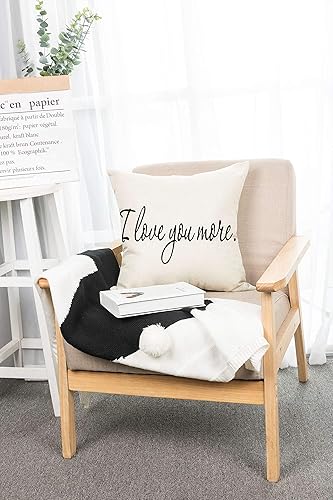 Miniatura 3 de Ogiselestyle I Love You More - Funda de almohada de lino y algodón para el hogar, funda de cojín decorativa para sofá, 18 x 18 pulgadas