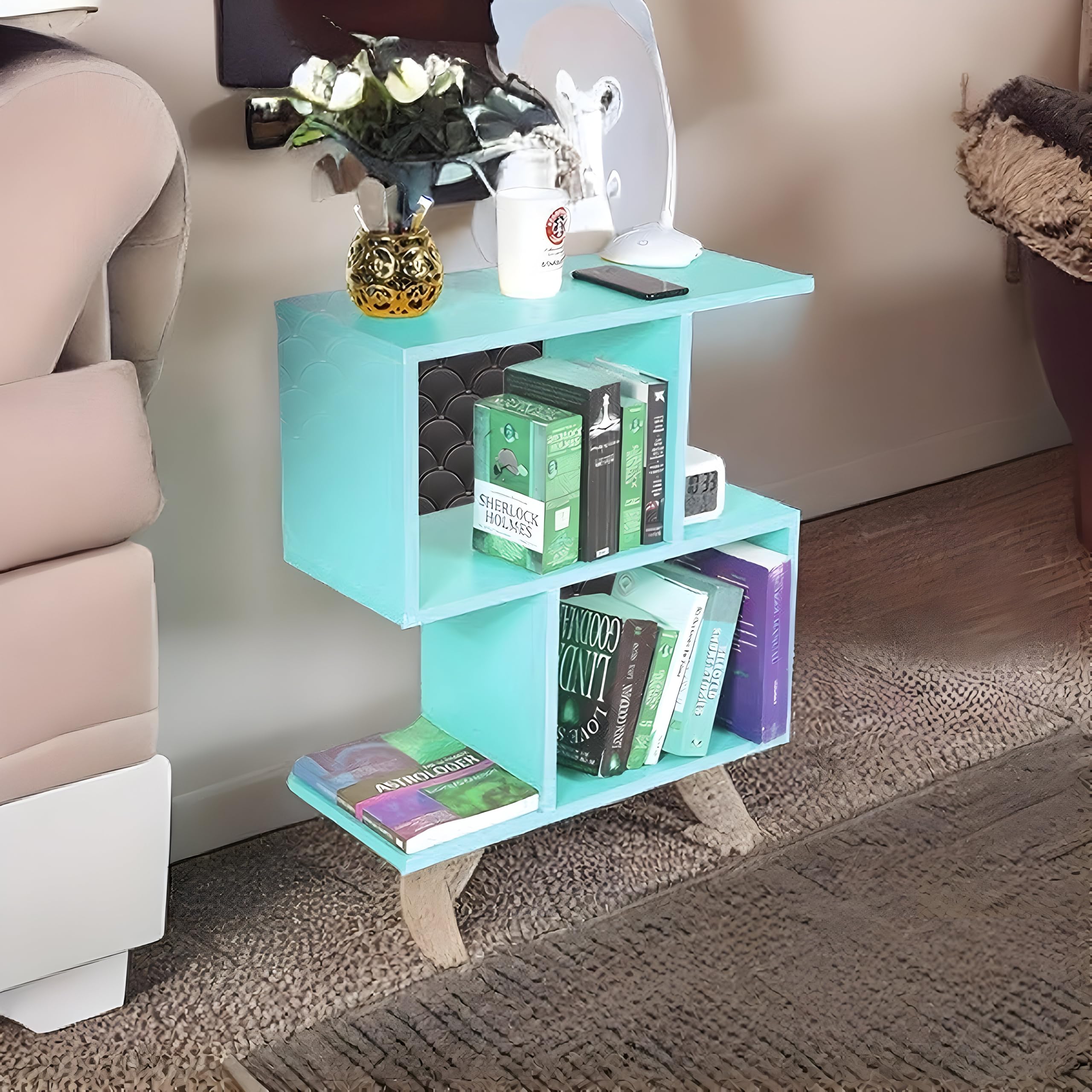 ShahQ Engineered Wood End Table | for Bedside, Sofa Side, Guest Room, Living Room & Bed Room | with Open Storage Shelf | Storage Display Rack for Office & Home | [Pack of 1](Sky Blue) (B0CP63Y2YT) Amazon Price History, Amazon Price Tracker