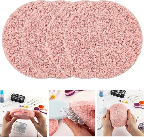 Briartw 4 unidsset de limpiador de sellos rosa, esponja de limpieza de sellos, herramienta de eliminación de tinta, aplicable a sello transparente
