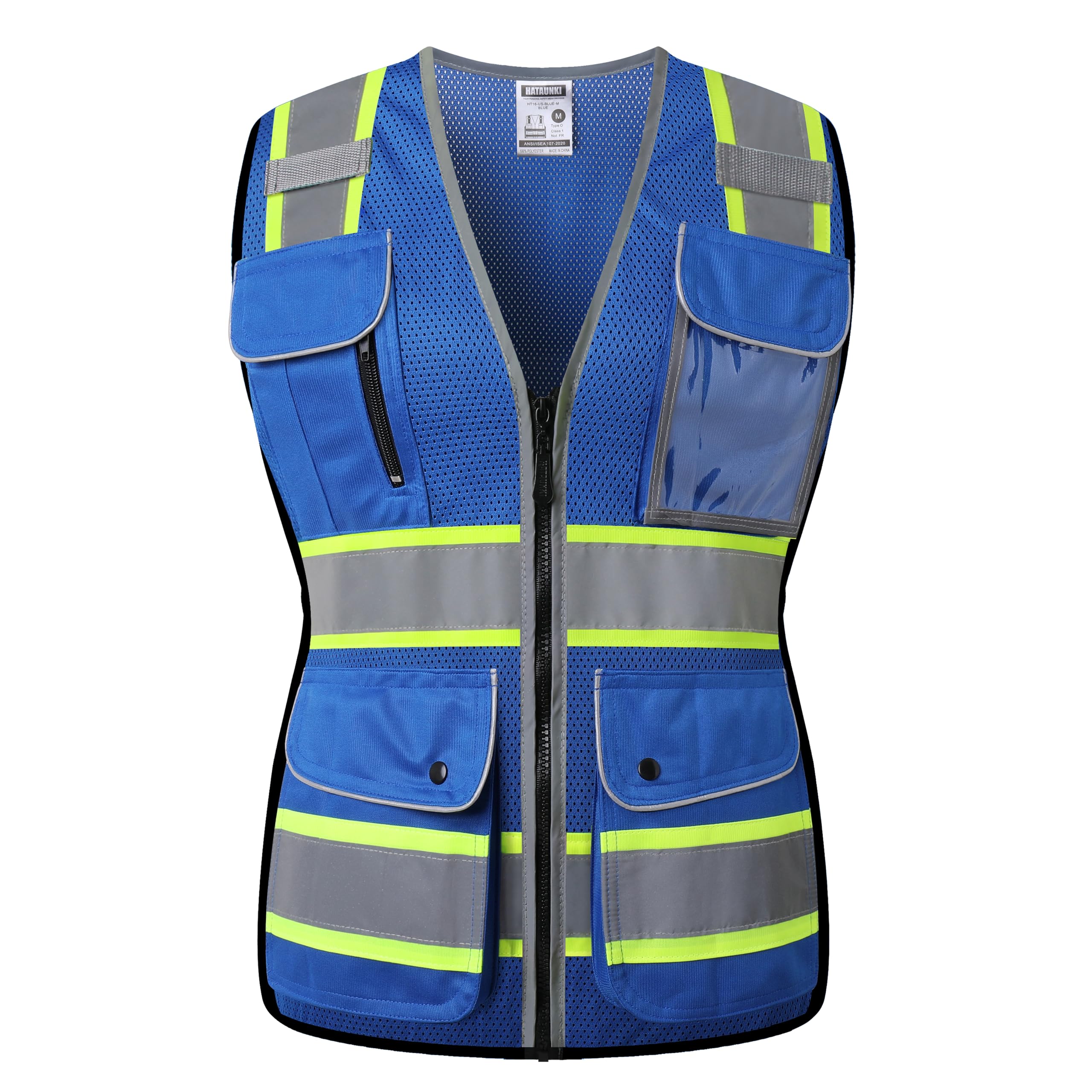 HATAUNKI Reflective Safety Vest for Women Mesh High Visibility Vest with 8 Pockets and Front Zipper High Vis Vest Work Vests Meets ANSI/ISEA Standards