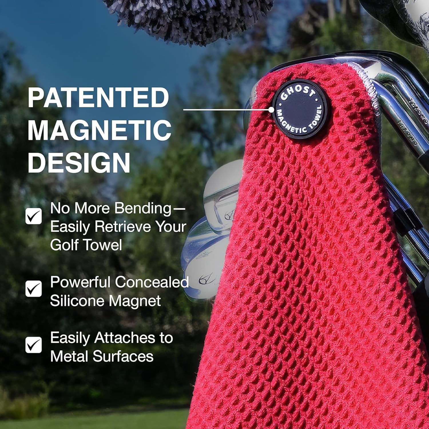 Ghost Golf Magnetic Towel (Caddie) - Premium Ultra-Absorbent Microfiber Golf Towel with Magnet for Golf Carts or Clubs - 18" x 40" Golfing Gear - Waffle Weave Pattern (Green) - Image 4