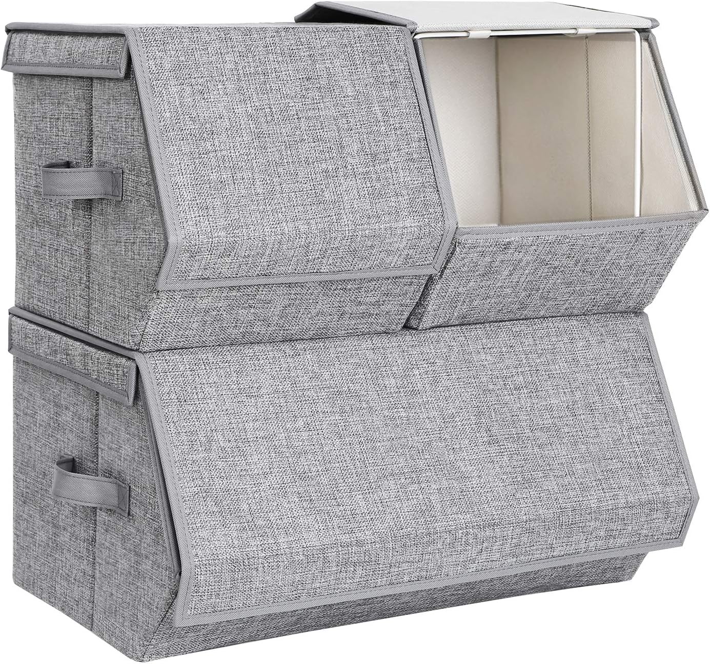 SONGMICS Stackable Storage Boxes With Lids, Set of 3 Toy Organizer, Metal Frame, Magnetic Closure, For Clothes Toys Books, Grey RLB12GY