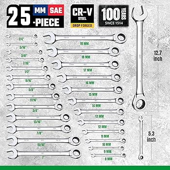 SK Ratcheting Wrench Set, Combination Wrench Set, 25-Piece